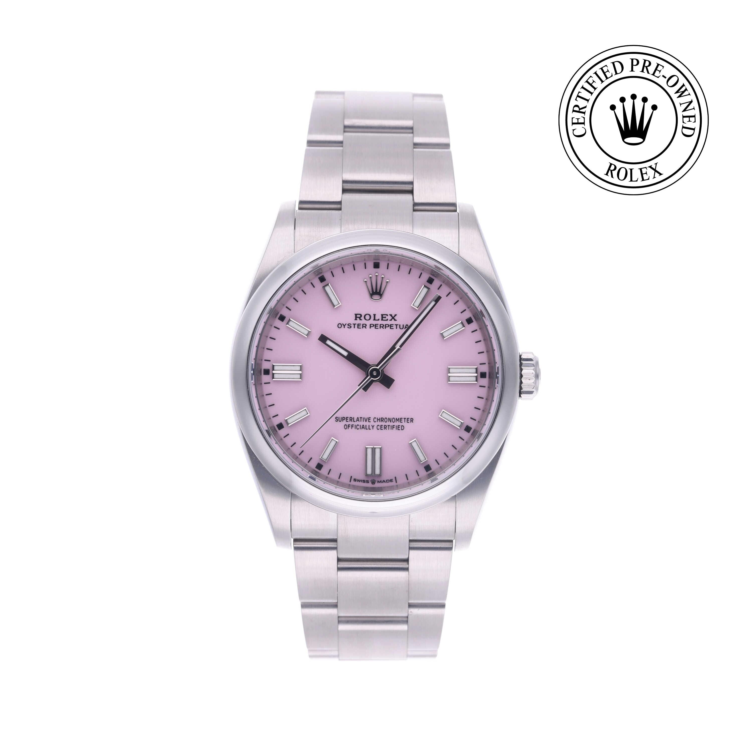 Rolex Certified Pre-owned Oyster Perpetual M126000-0008 front on white background