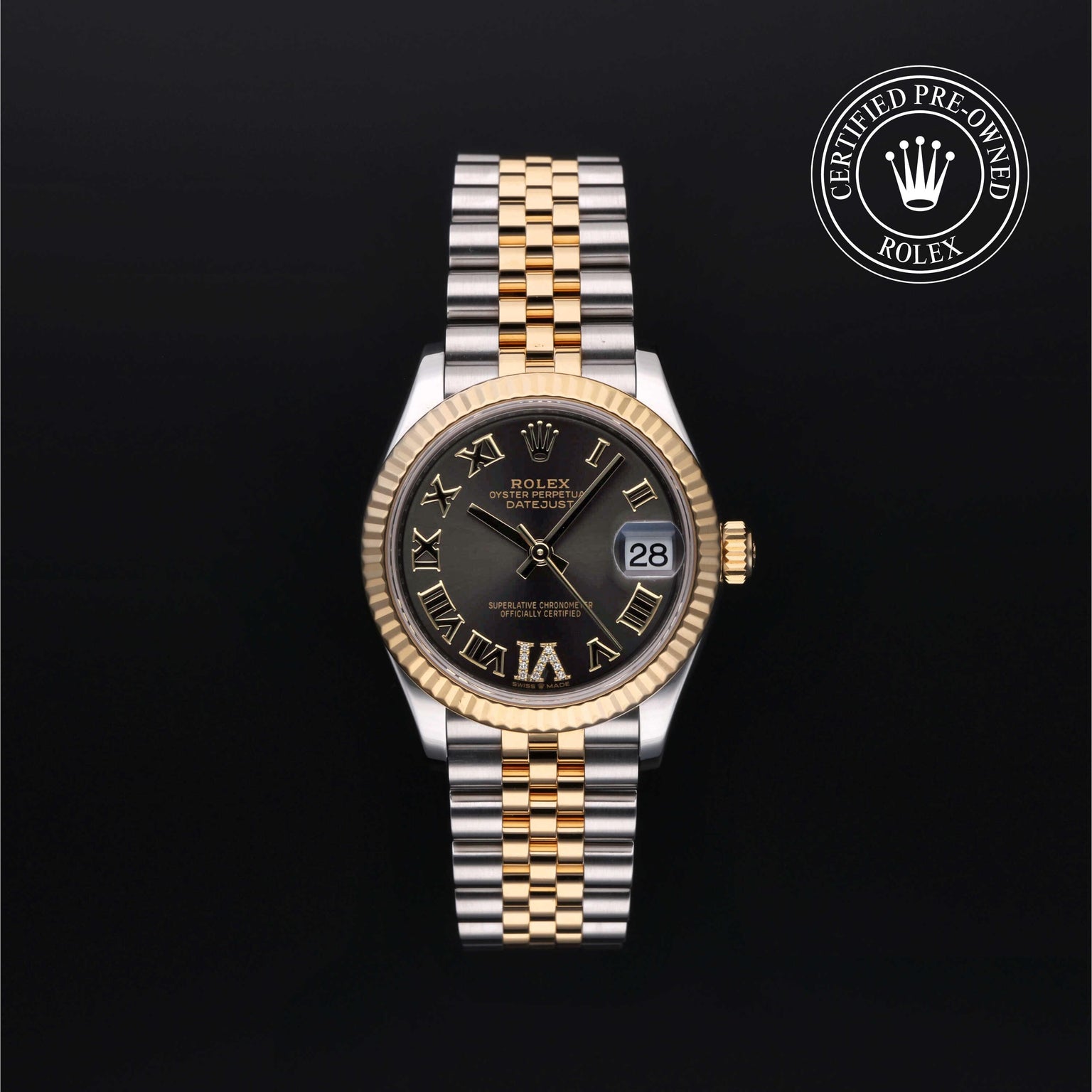 Rolex Certified Pre-owned Lady Datejust M278273-0018 front on black background