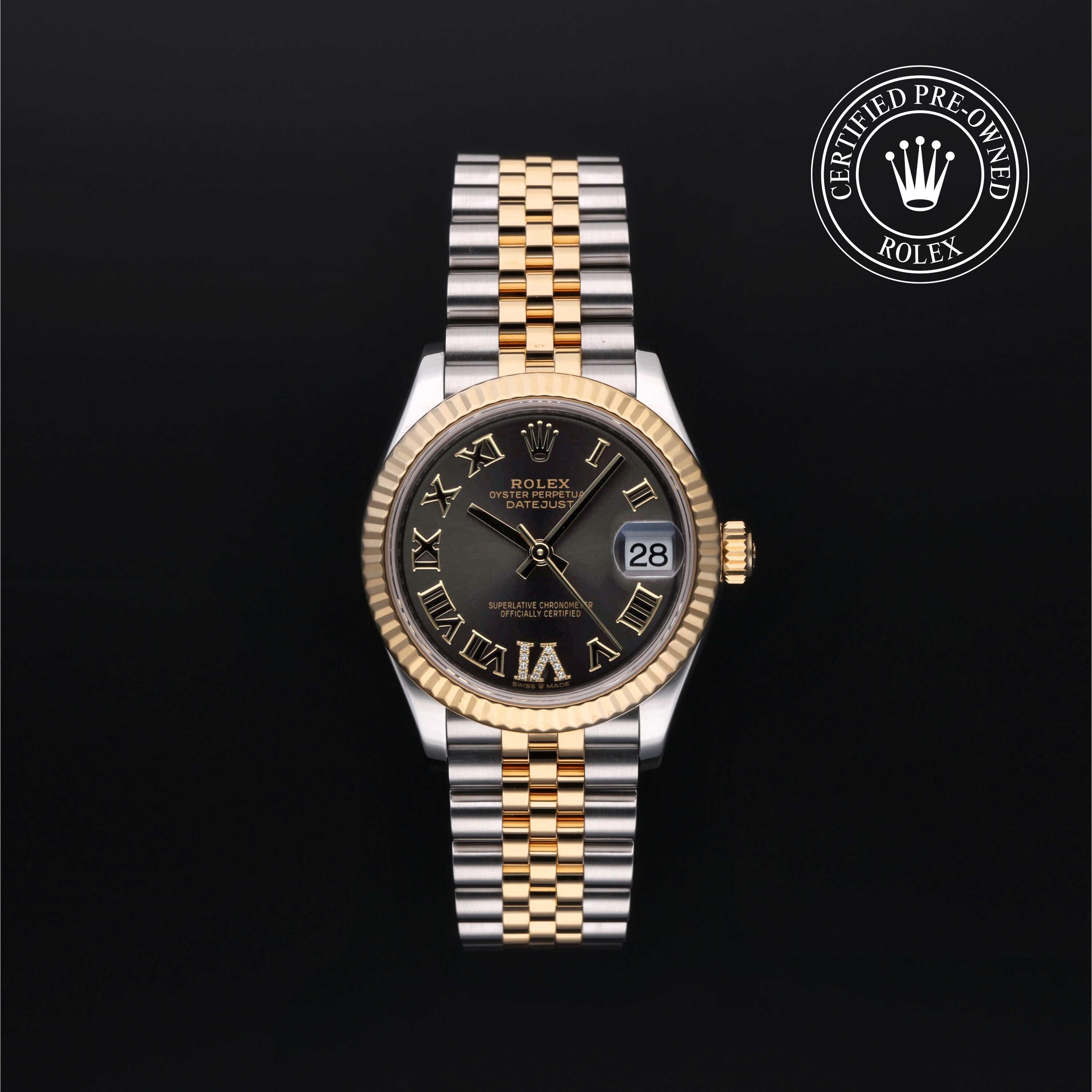 Rolex Certified Pre-owned Lady Datejust M278273-0018 front on black background
