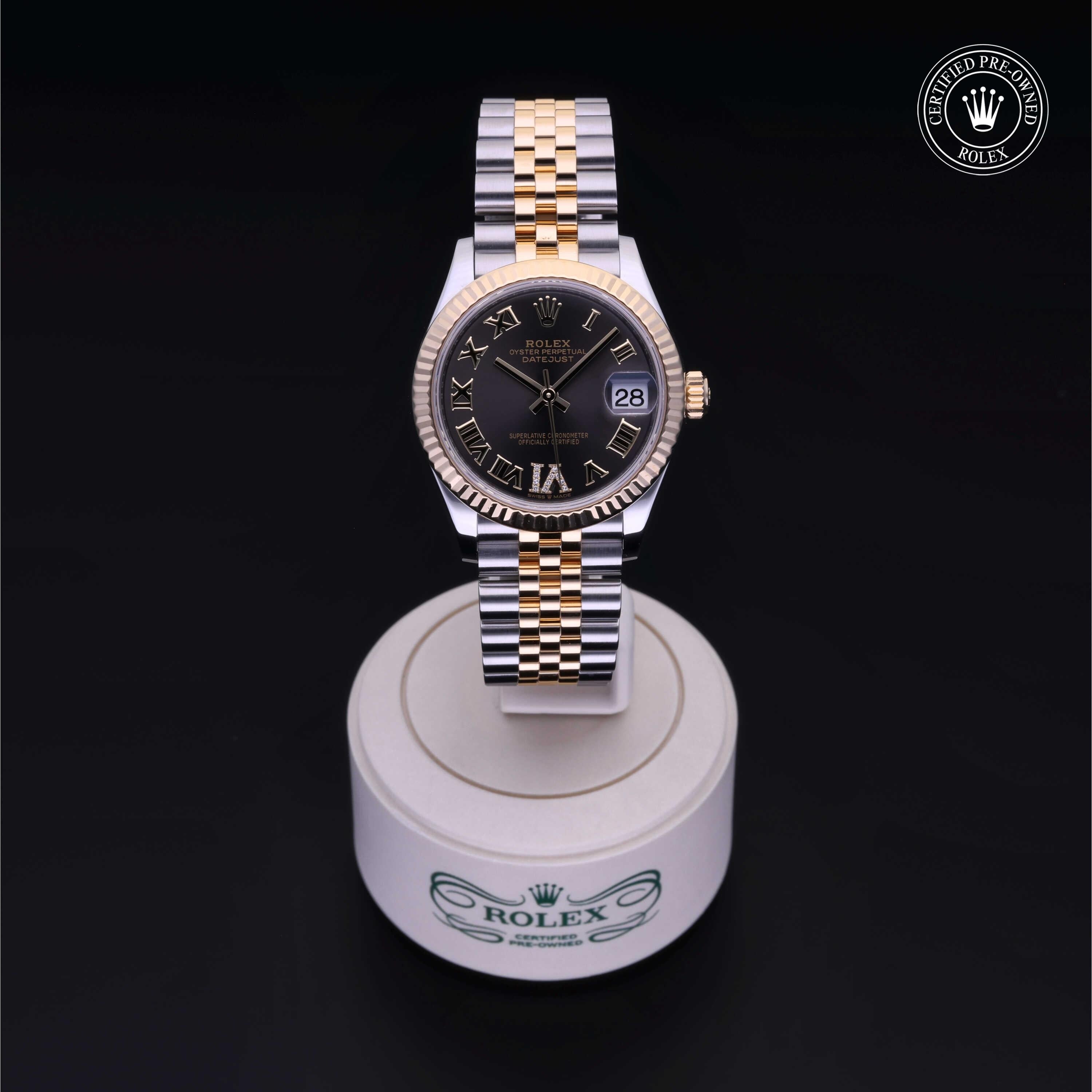 Rolex Certified Pre-owned Lady Datejust M278273-0018 front on black background