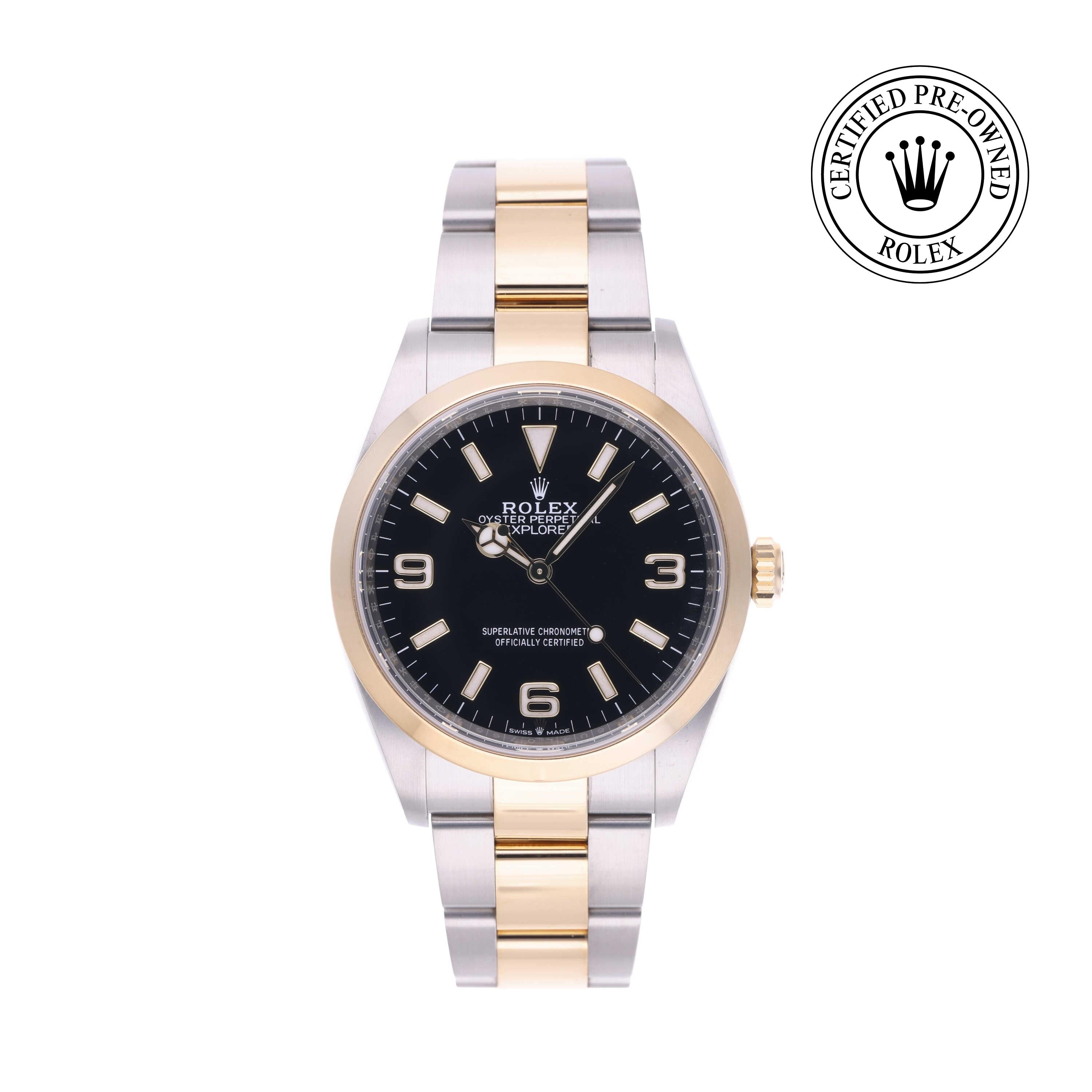 Rolex Certified Pre-owned Explorer M124273-0001 front on white background