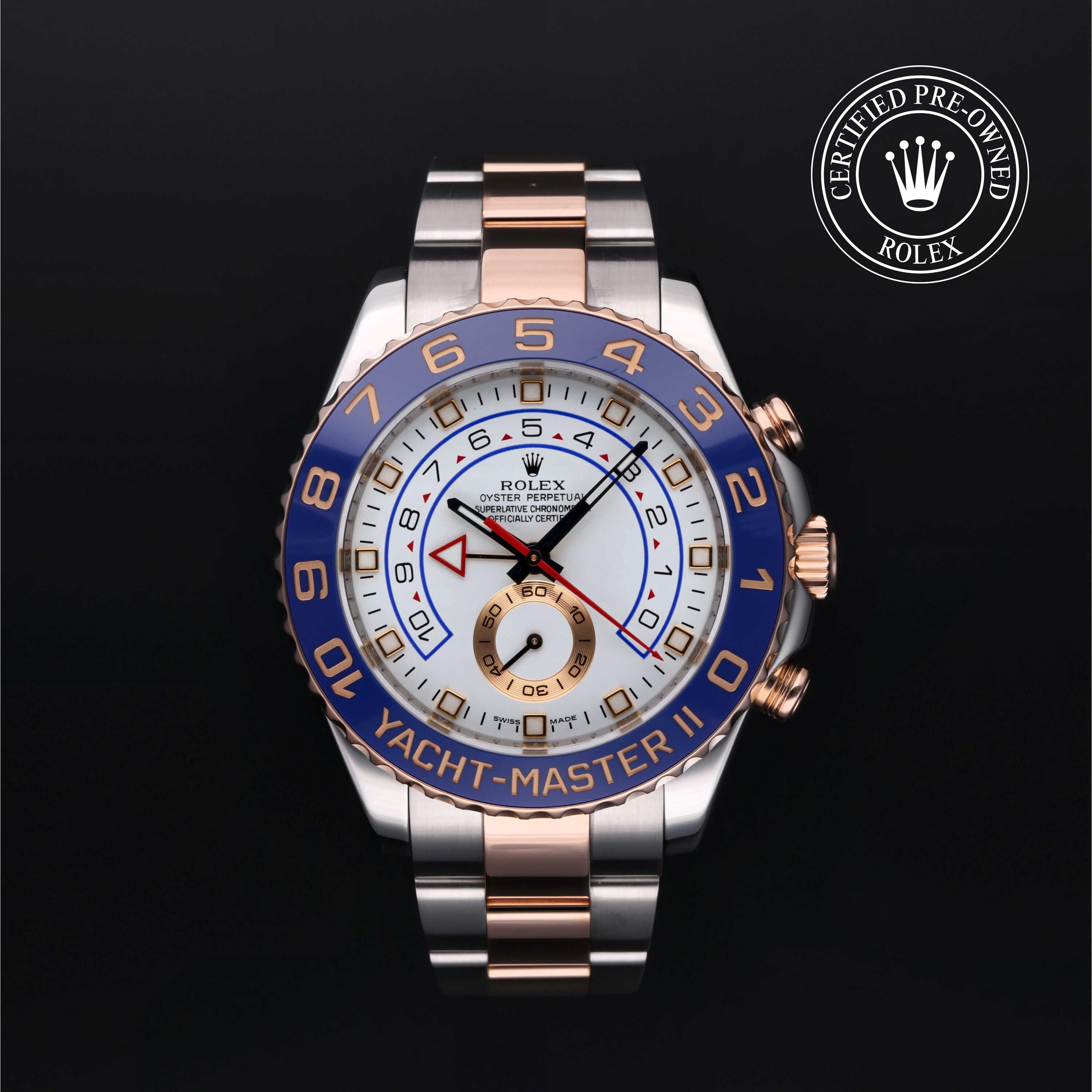 Rolex Certified Pre-owned Yacht-Master M116681-0001 front on black background