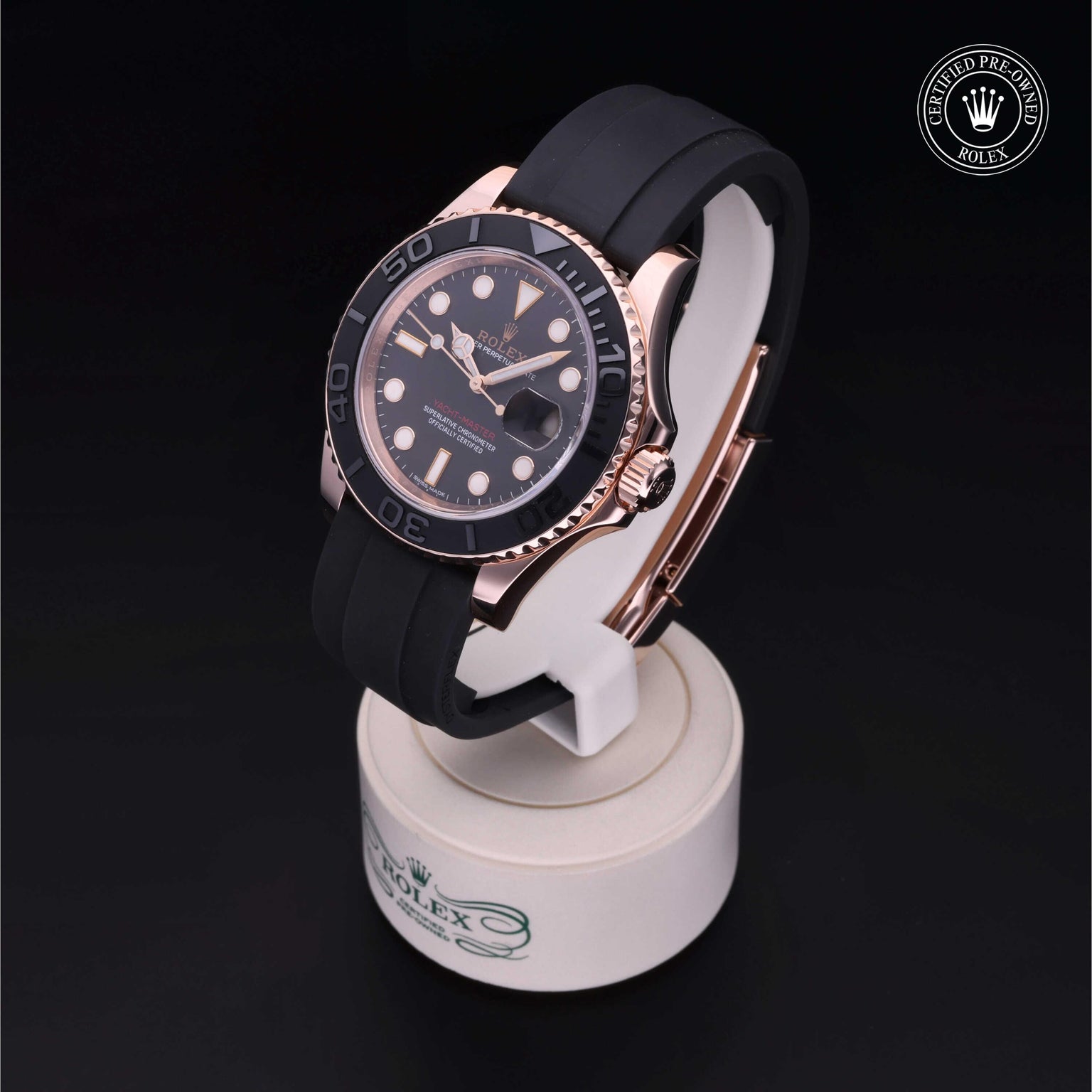 Rolex Certified Pre-owned Yacht-Master M116655-0001 front on black background