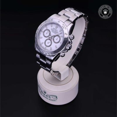 Rolex Certified Pre-owned Daytona M116520-0007 front on black background