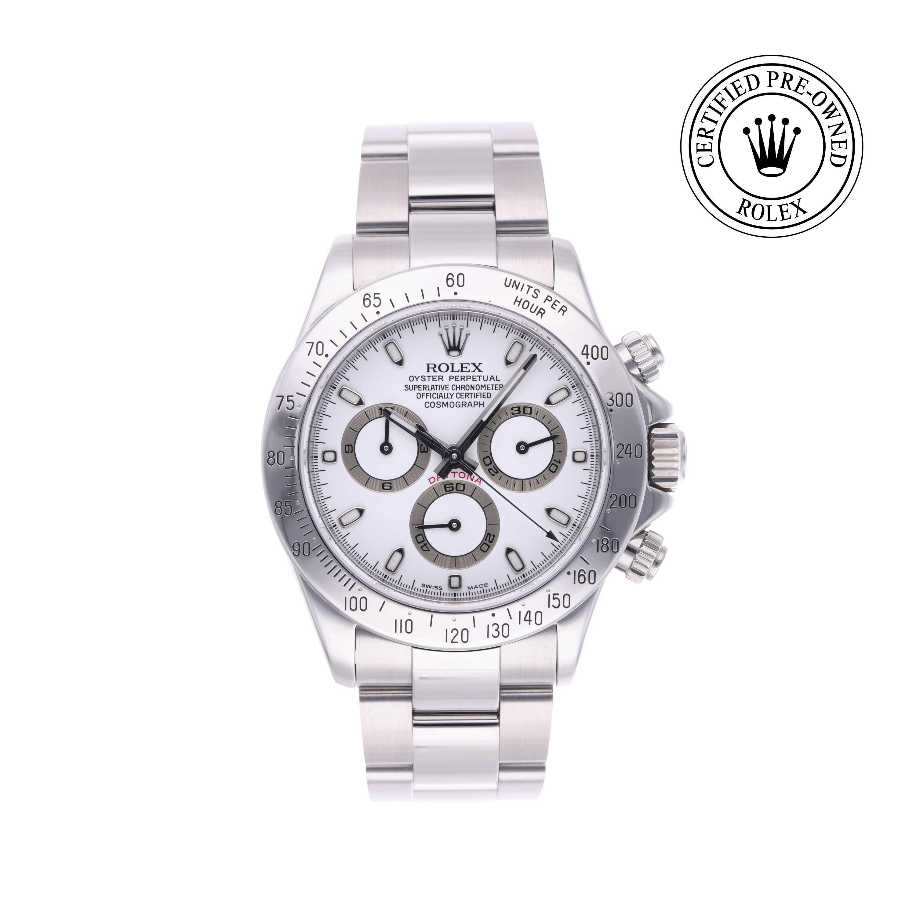Rolex Certified Pre-owned Daytona M116520-0007 front on white background