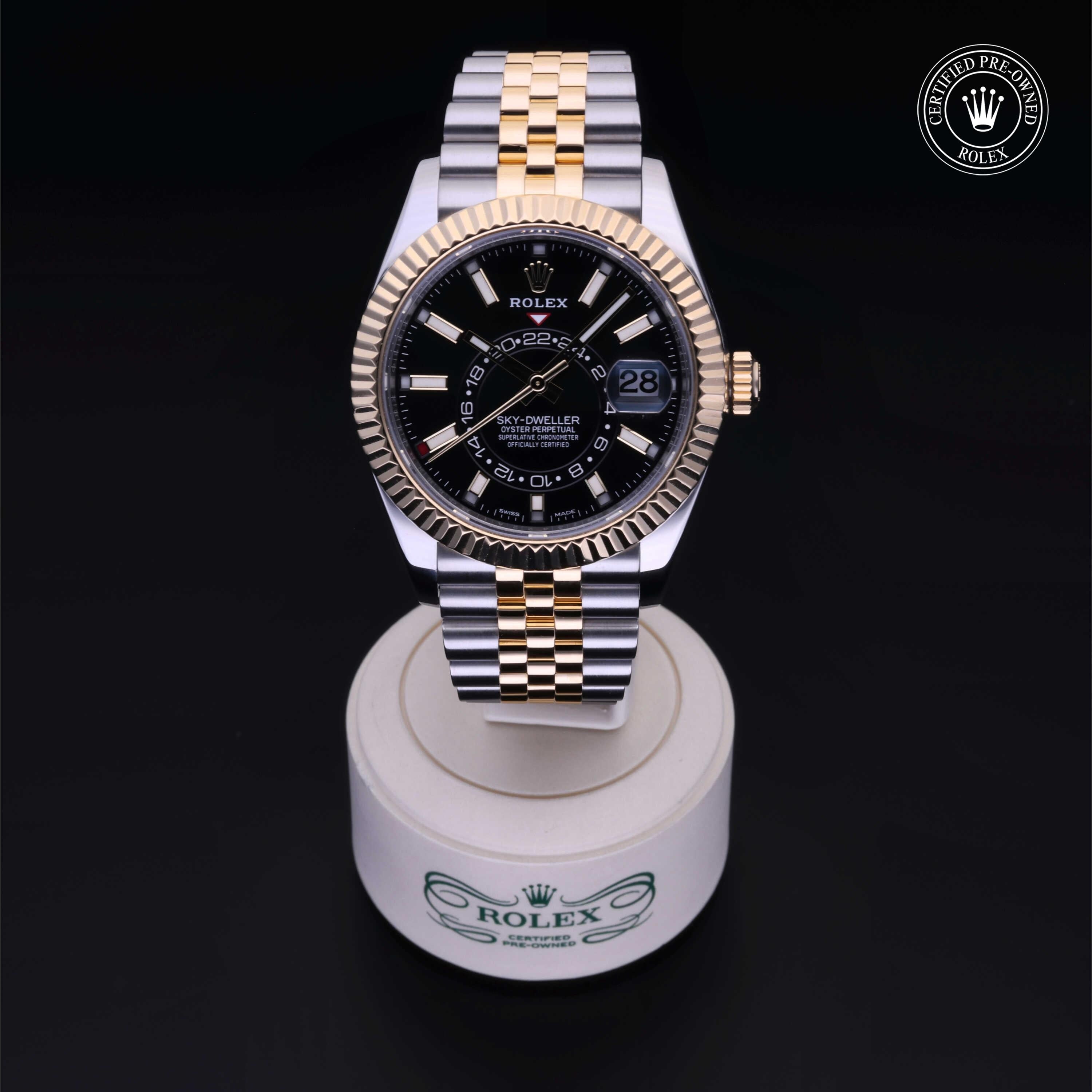 Rolex Certified Pre-owned Sky-Dweller M326933-0005 front on black background