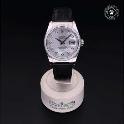 Rolex Certified Pre-owned Datejust M116189-0026 front on black background