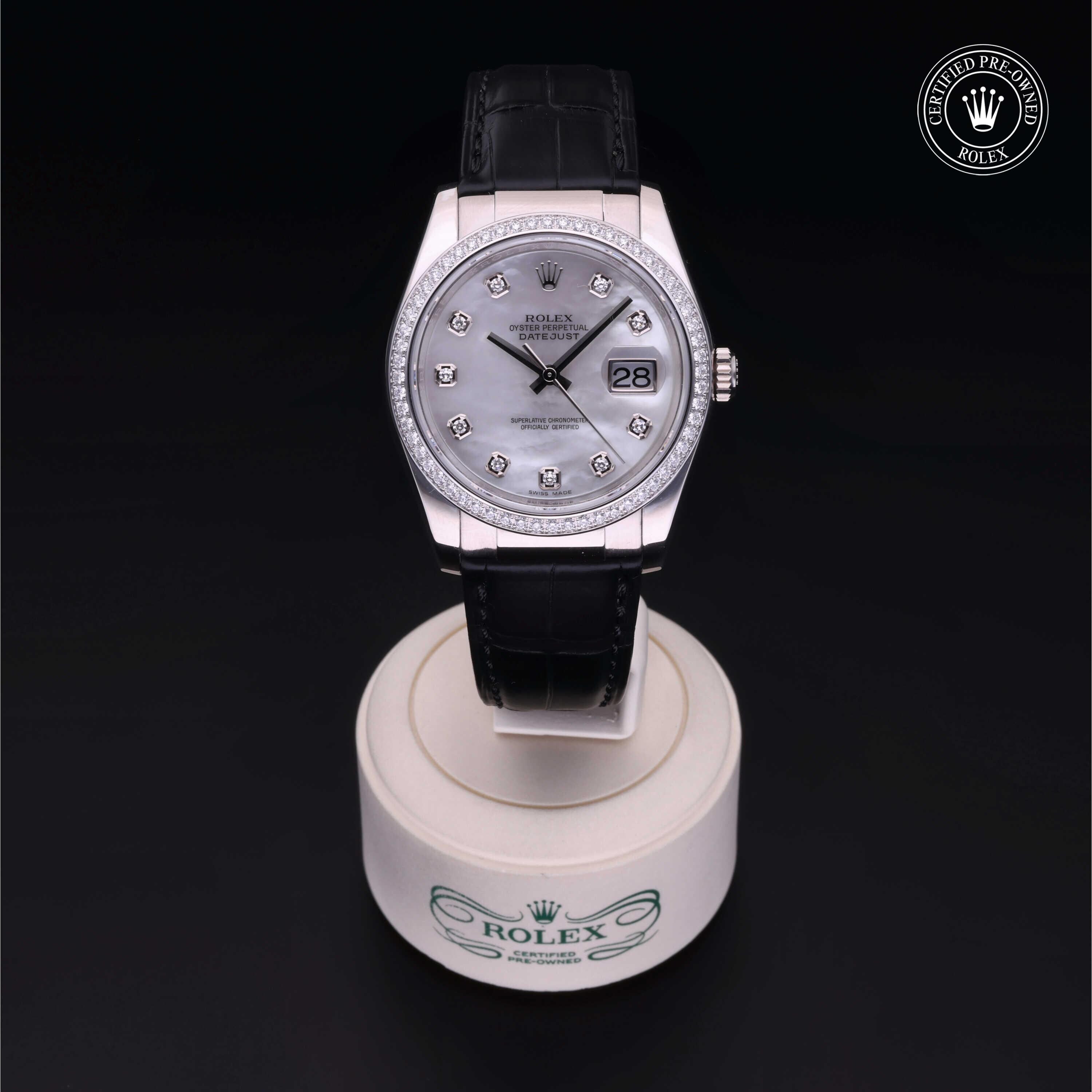 Rolex Certified Pre-owned Datejust M116189-0026 front on black background