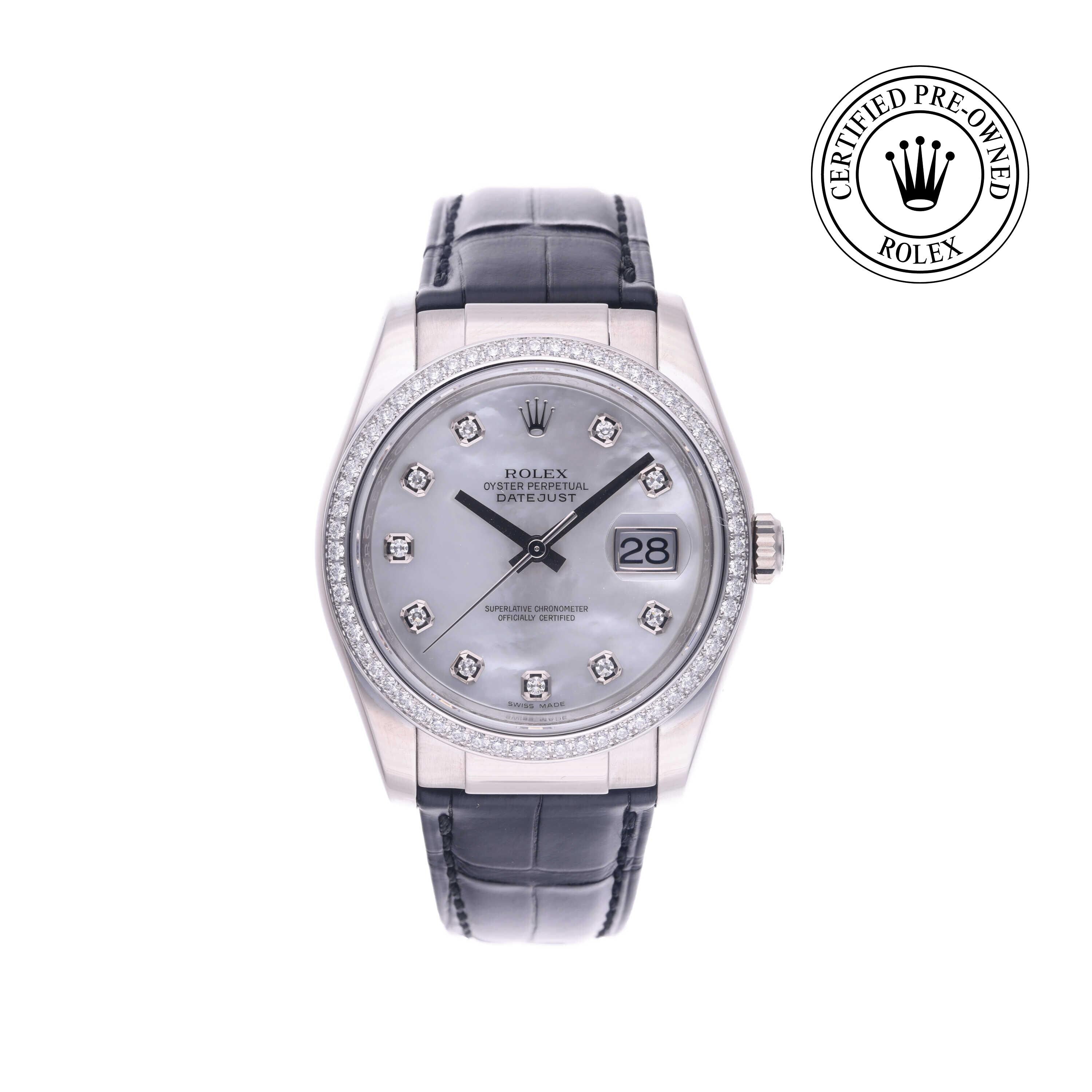 Rolex Certified Pre-owned Datejust M116189-0026 front on white background