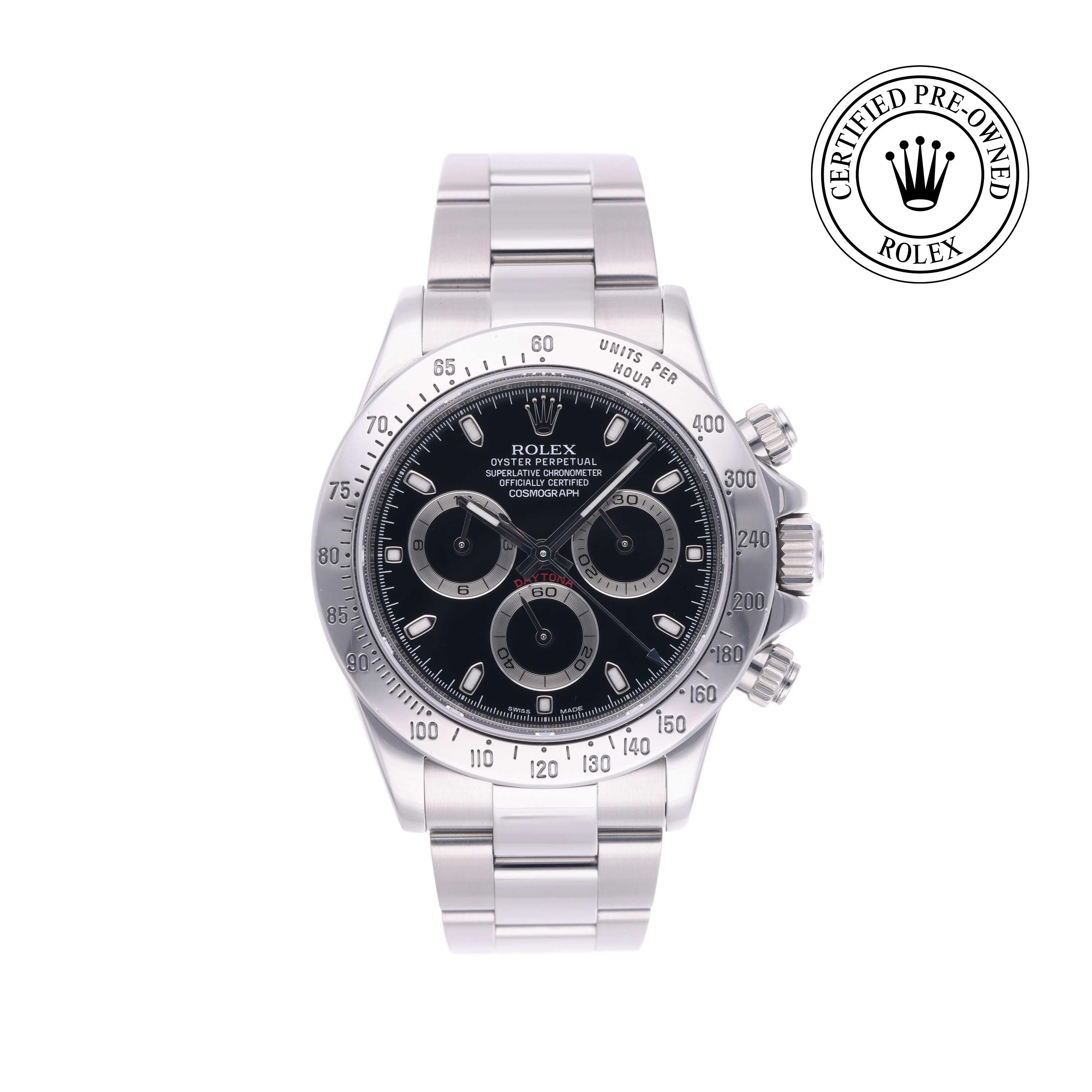 Rolex Certified Pre-owned Daytona M116520-0015 front on white background