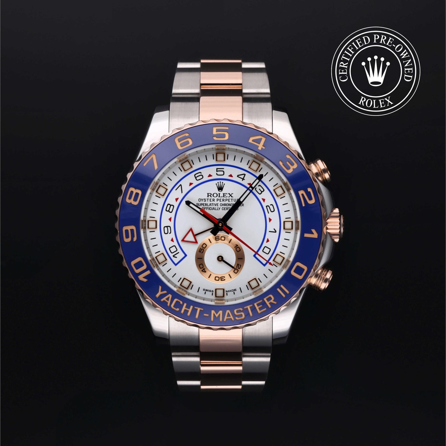Rolex Certified Pre-owned Yacht-Master M116681-0001 front on black background