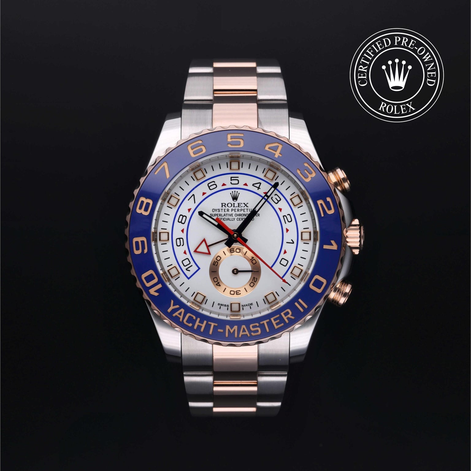 Rolex Certified Pre-owned Yacht-Master M116681-0001 front on black background