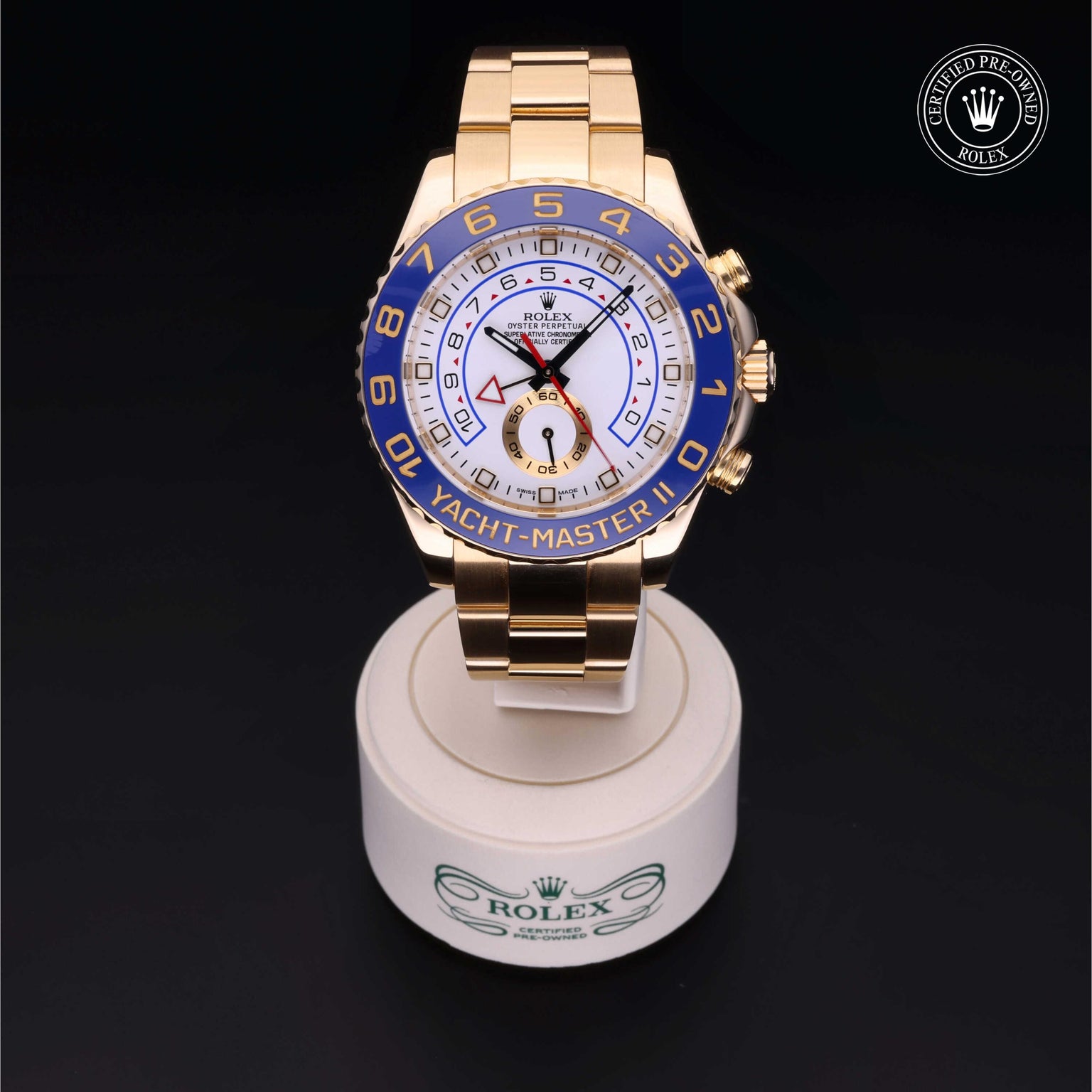 Rolex Certified Pre-owned Yacht-Master M116688-0001 front on black background