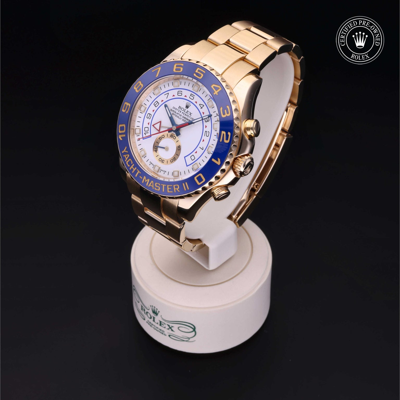Rolex Certified Pre-owned Yacht-Master M116688-0001 front on black background