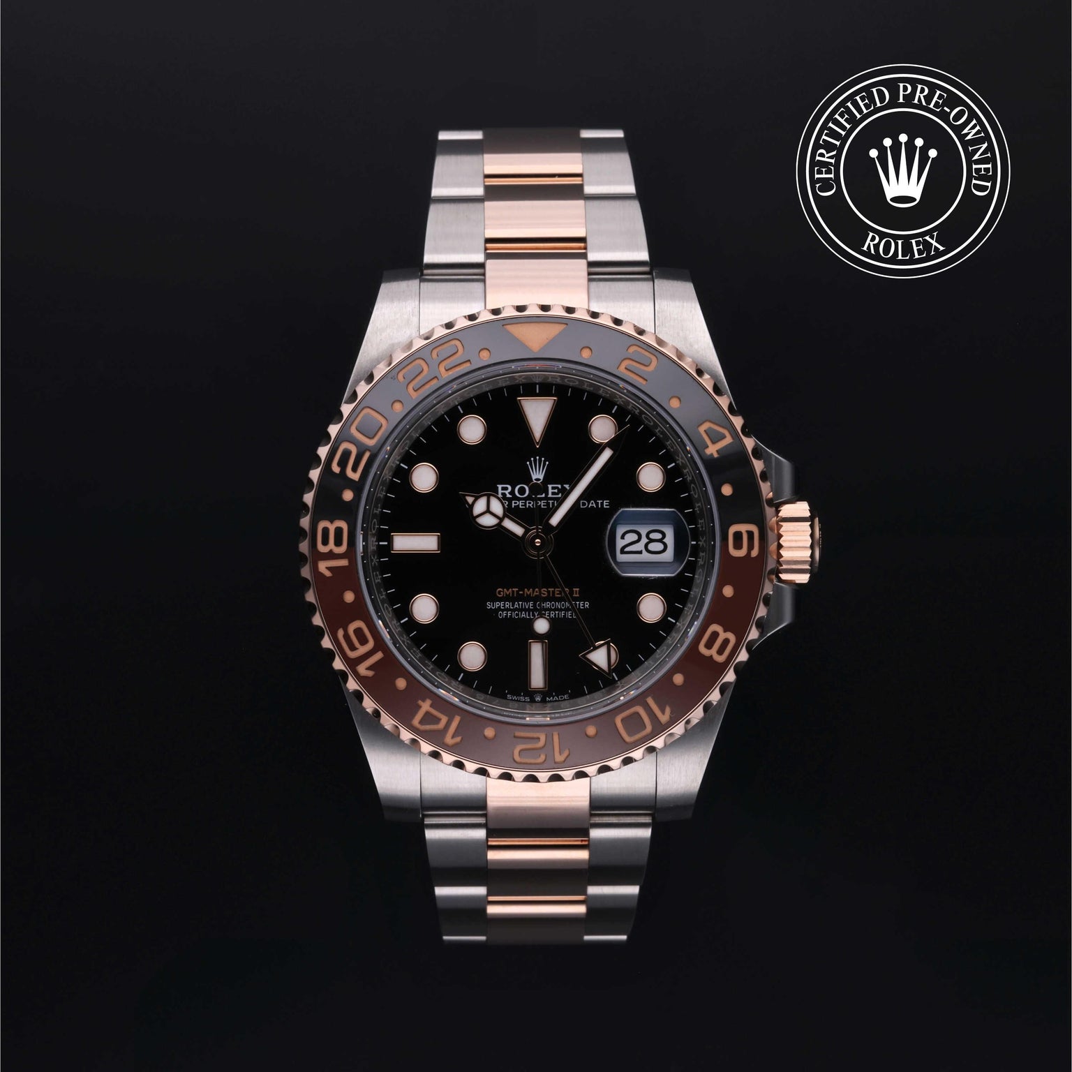 Rolex Certified Pre-owned GMT M126711CHNR-0002 front on black background