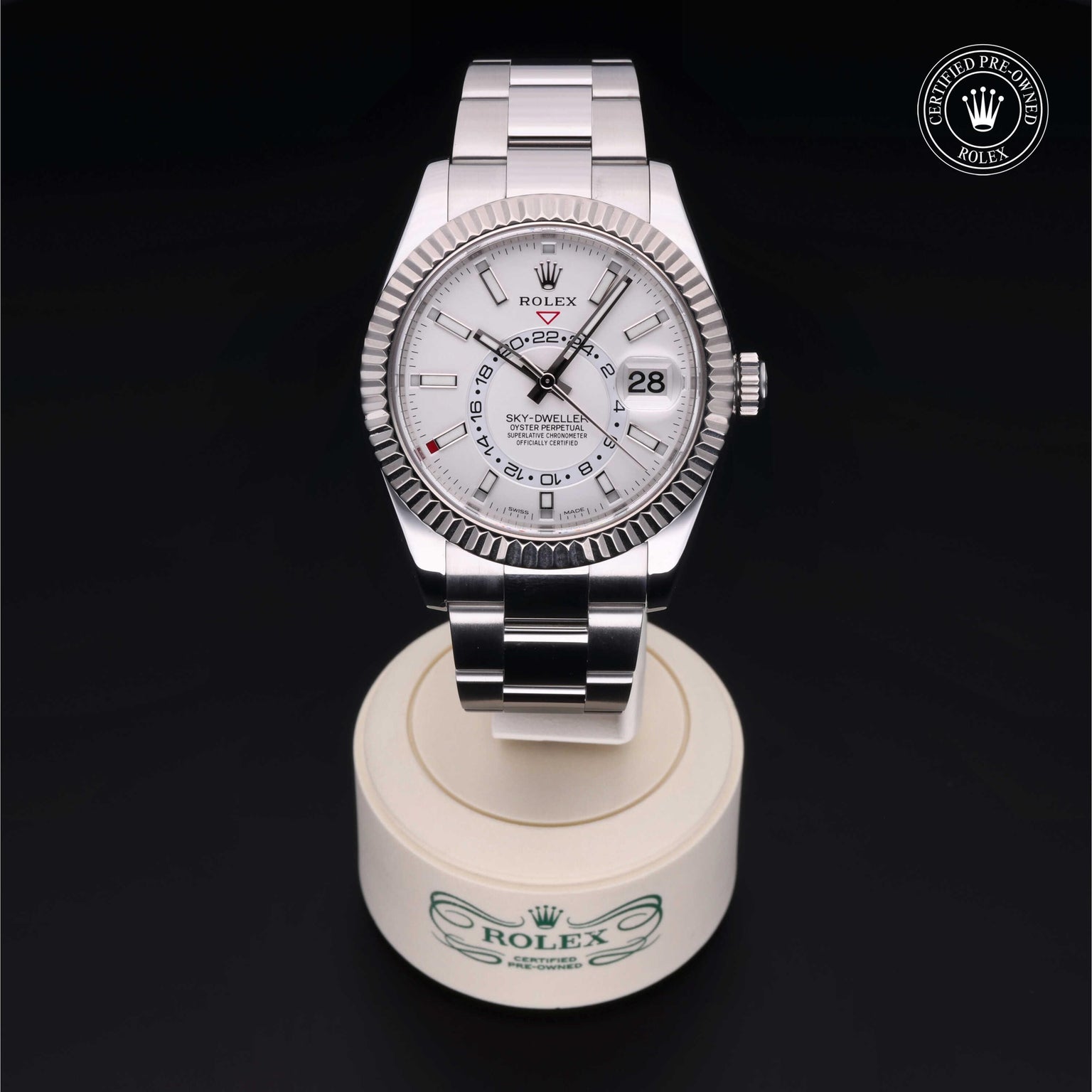 Rolex Certified Pre-owned Sky-Dweller M326934-0001 front on black background