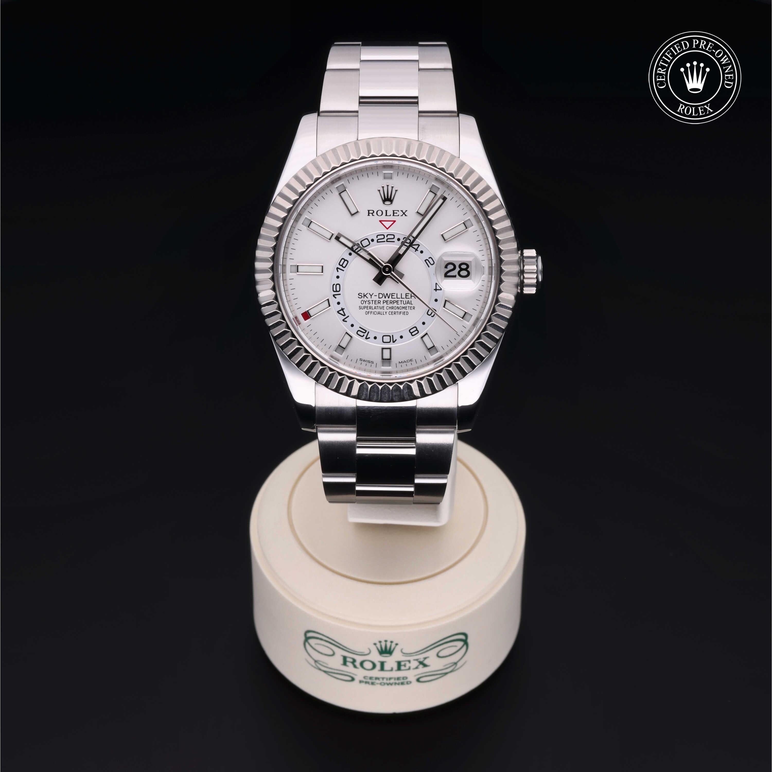 Rolex Certified Pre-owned Sky-Dweller M326934-0001 front on black background