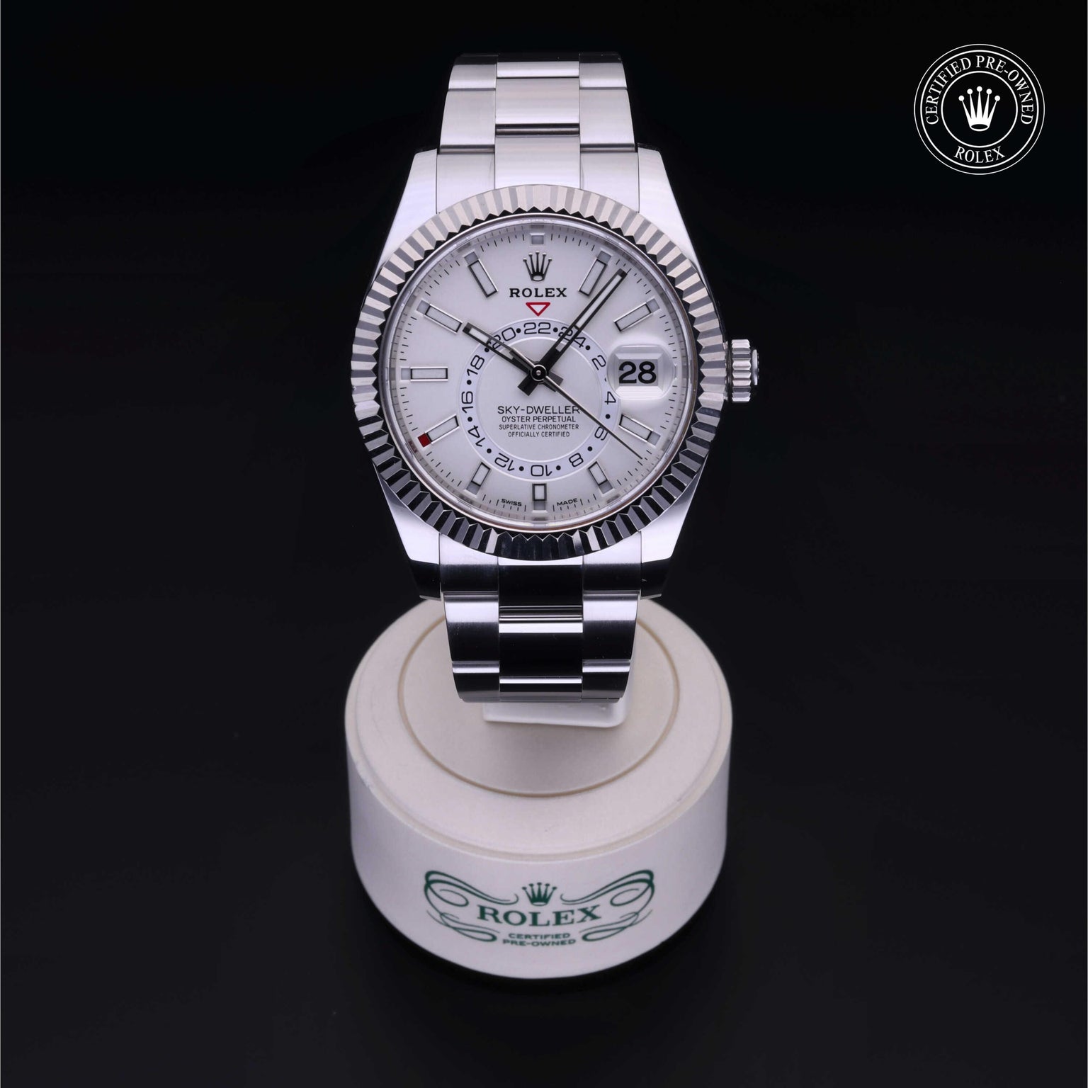 Rolex Certified Pre-owned Sky-Dweller M326934-0001 front on black background
