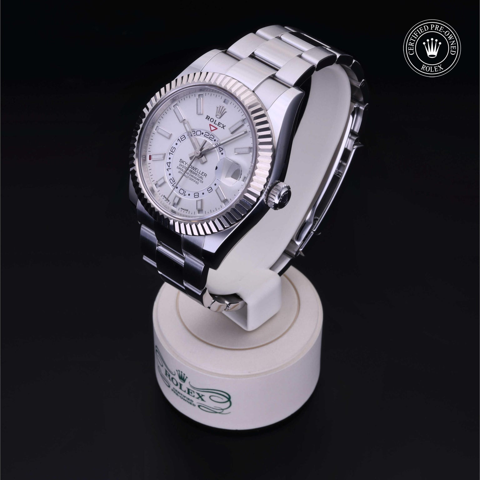 Rolex Certified Pre-owned Sky-Dweller M326934-0001 front on black background