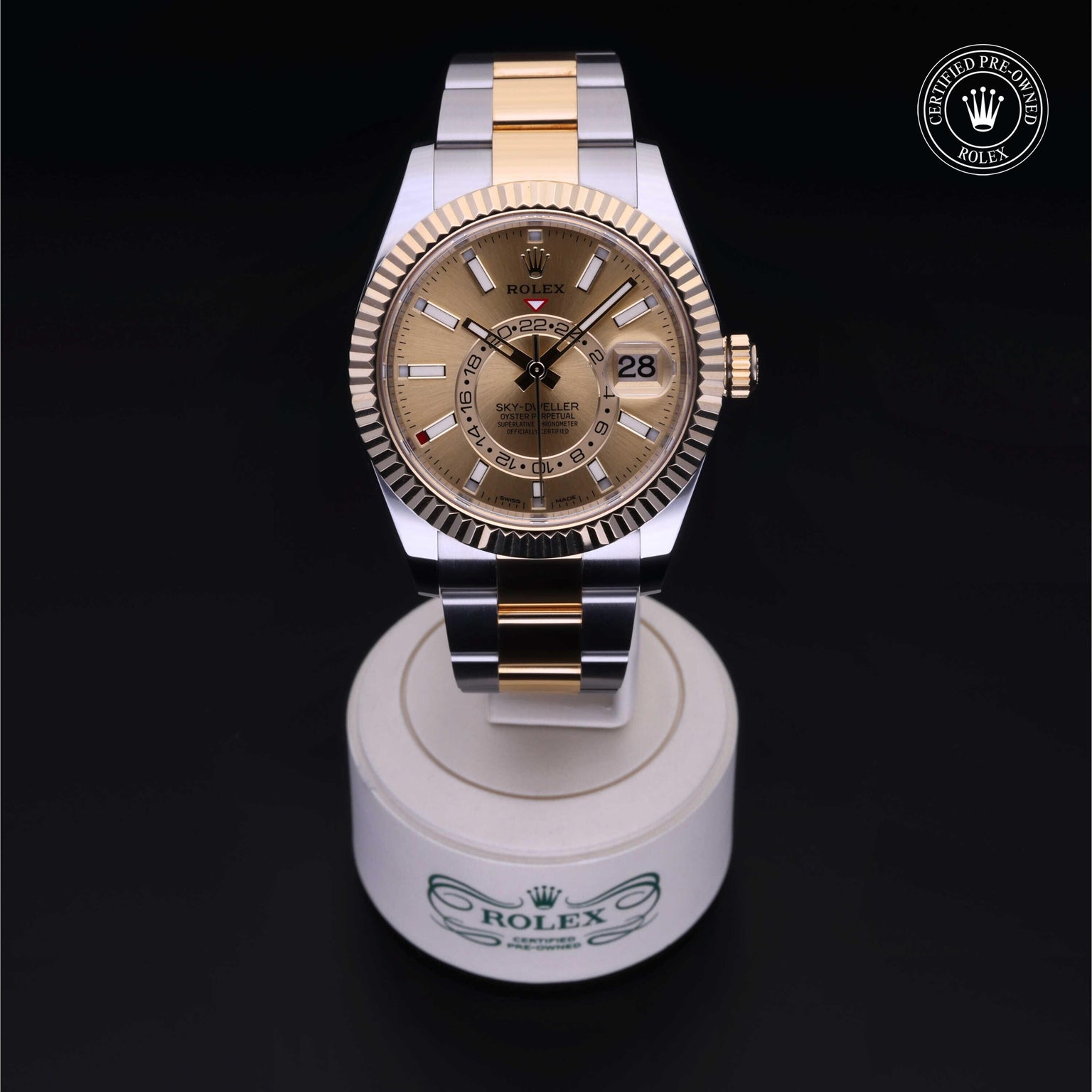 Rolex Certified Pre-owned Sky-Dweller M326933-0001 front on black background
