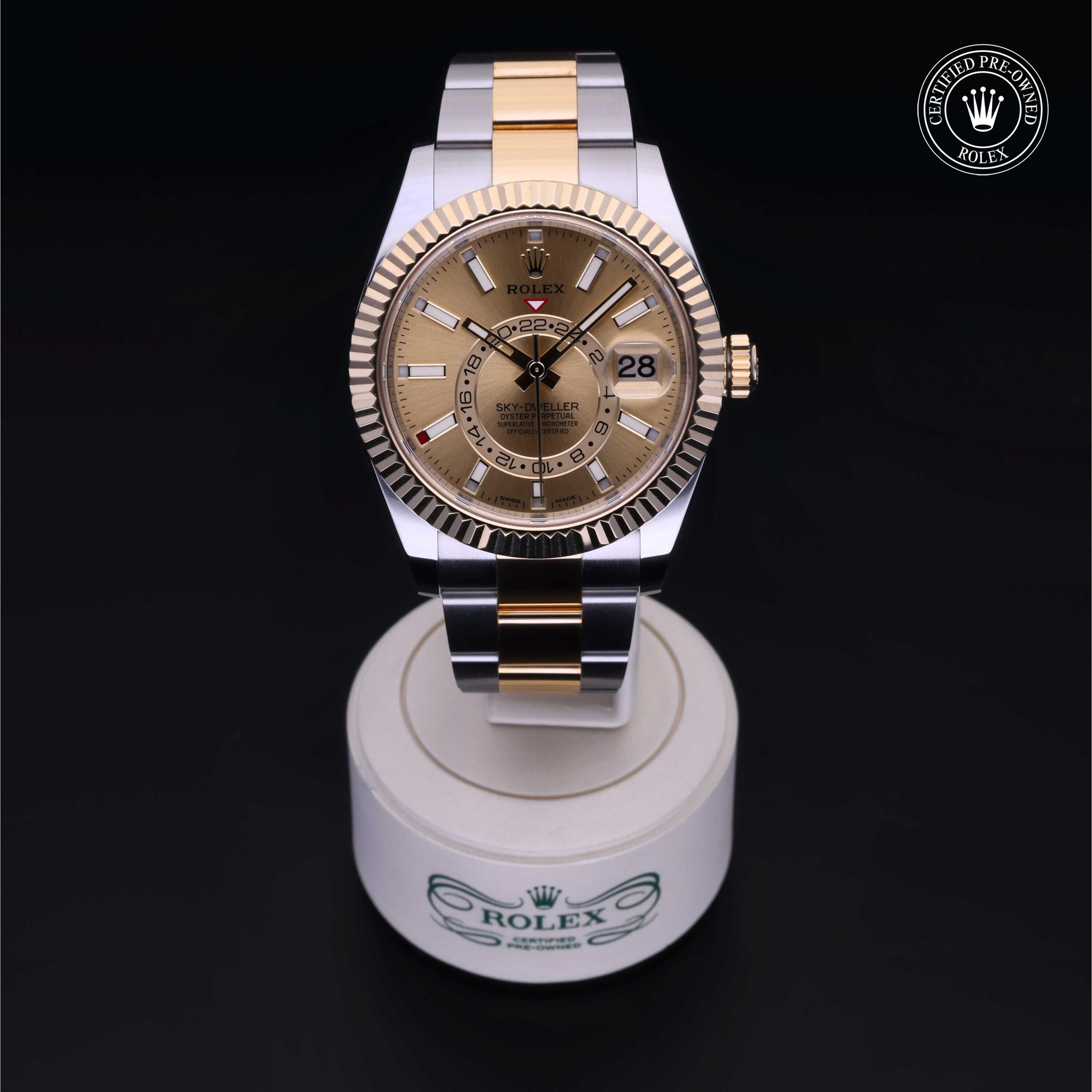 Rolex Certified Pre-owned Sky-Dweller M326933-0001 front on black background