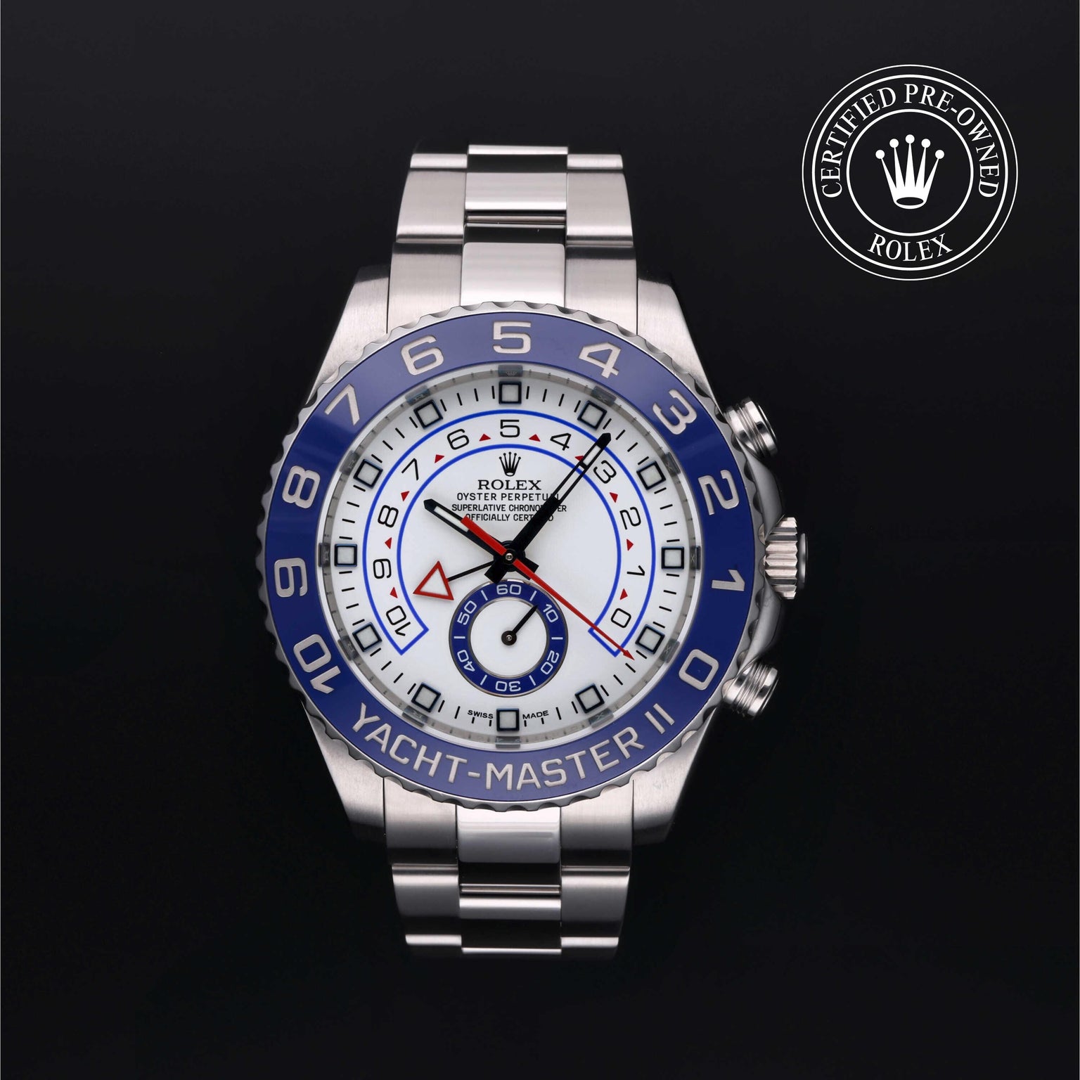 Rolex Certified Pre-owned Yacht-Master M116680-0001 front on black background