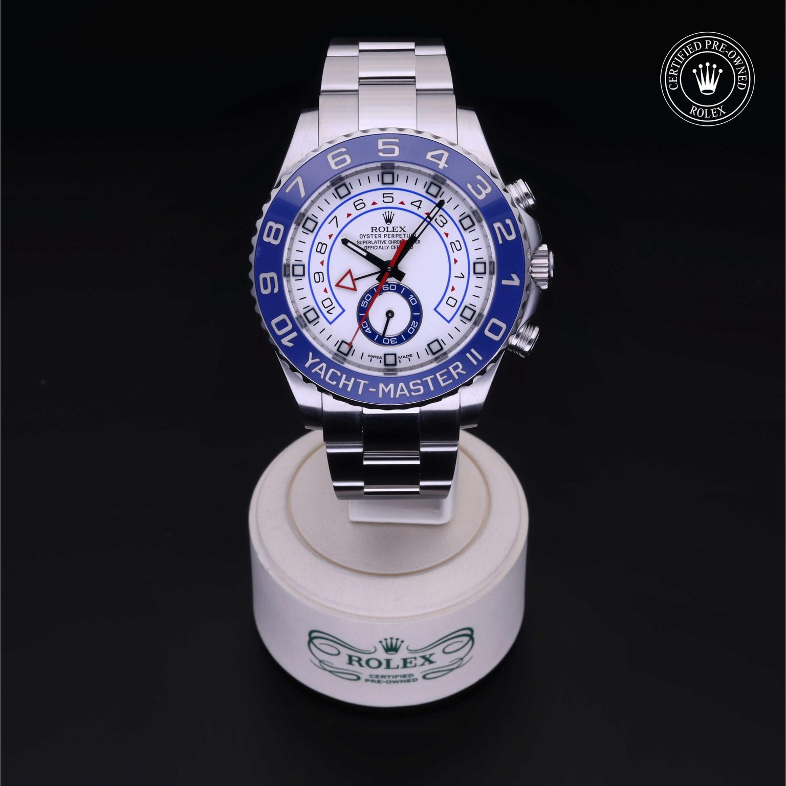 Rolex Certified Pre-owned Yacht-Master M116680-0001 front on black background