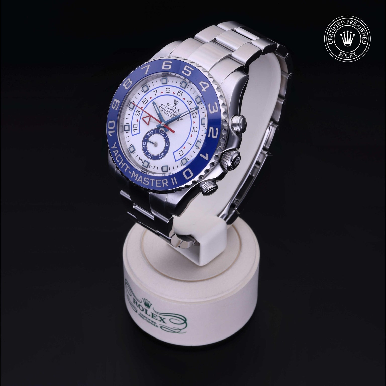 Rolex Certified Pre-owned Yacht-Master M116680-0001 front on black background
