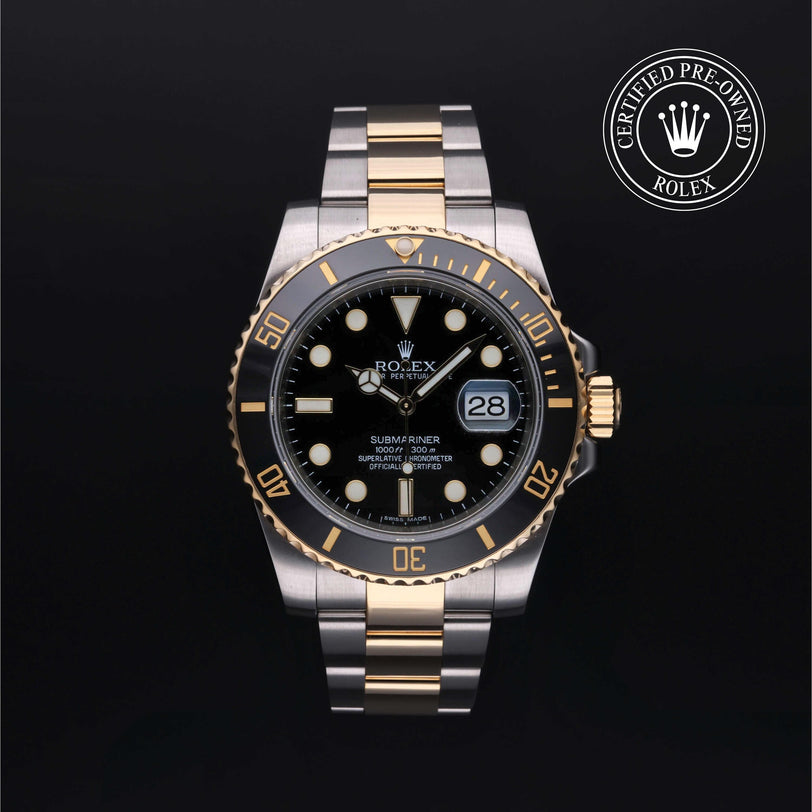 Rolex Certified Pre-owned Submariner M116613LN-0001 front on black background