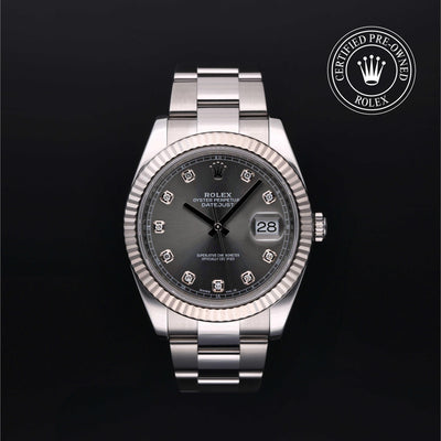 Rolex Certified Pre-owned Datejust M126334-0005 front on black background