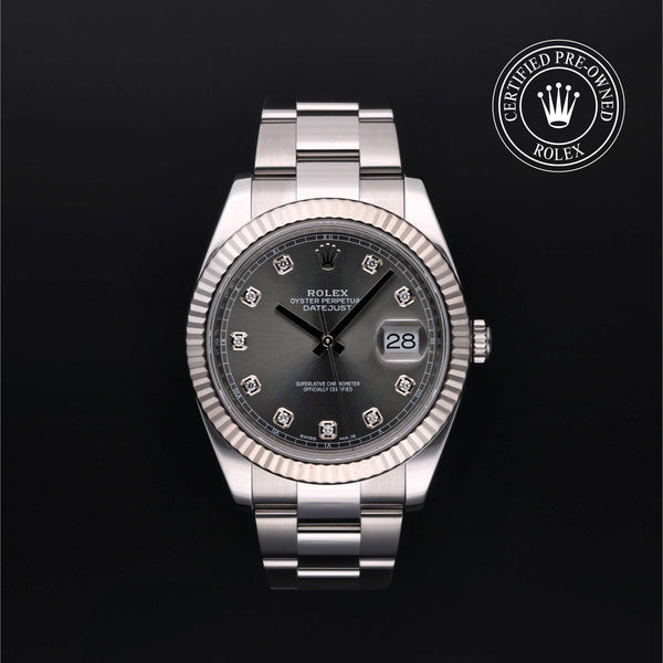 Rolex Certified Pre-owned Datejust M126334-0005 front on black background
