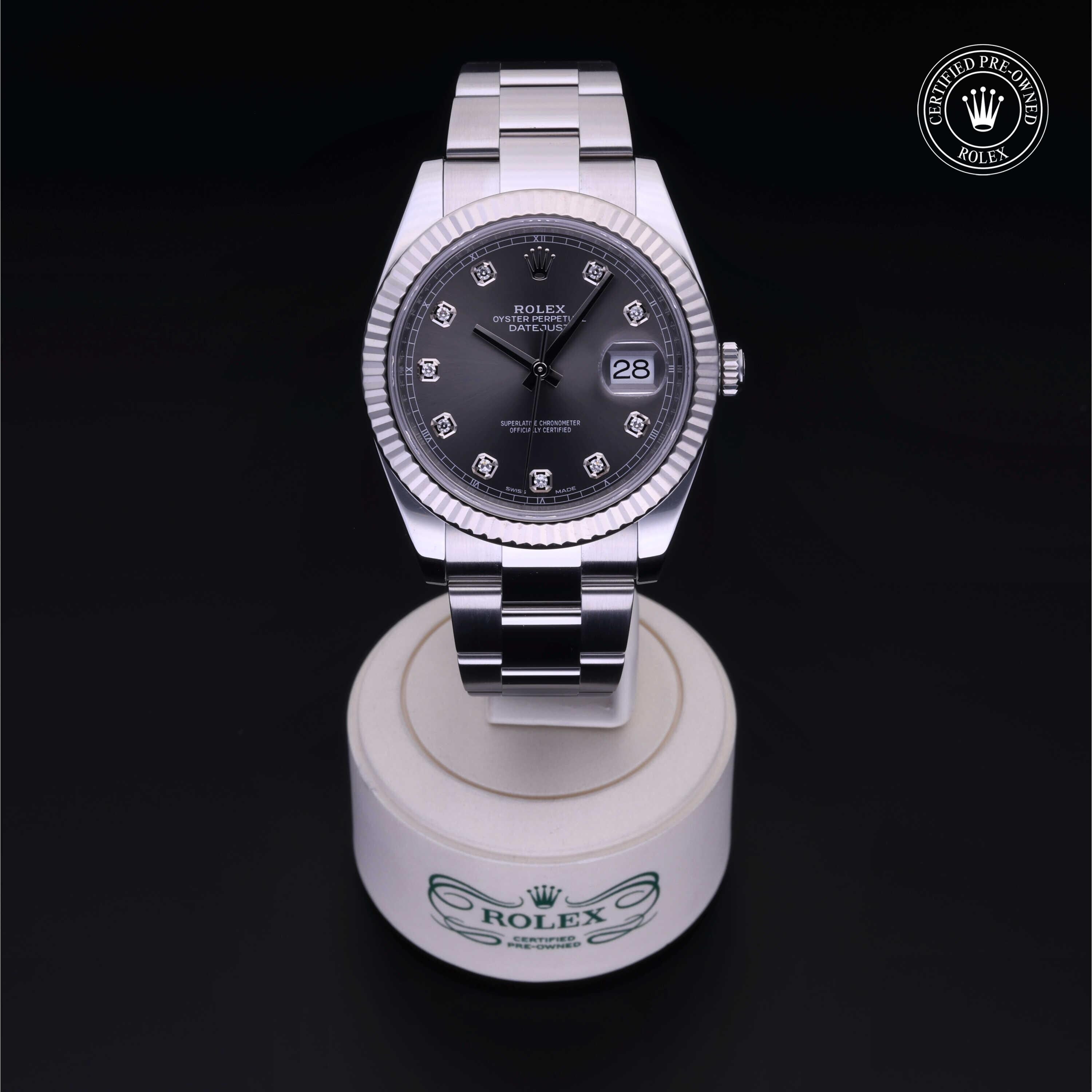 Rolex Certified Pre-owned Datejust M126334-0005 front on black background