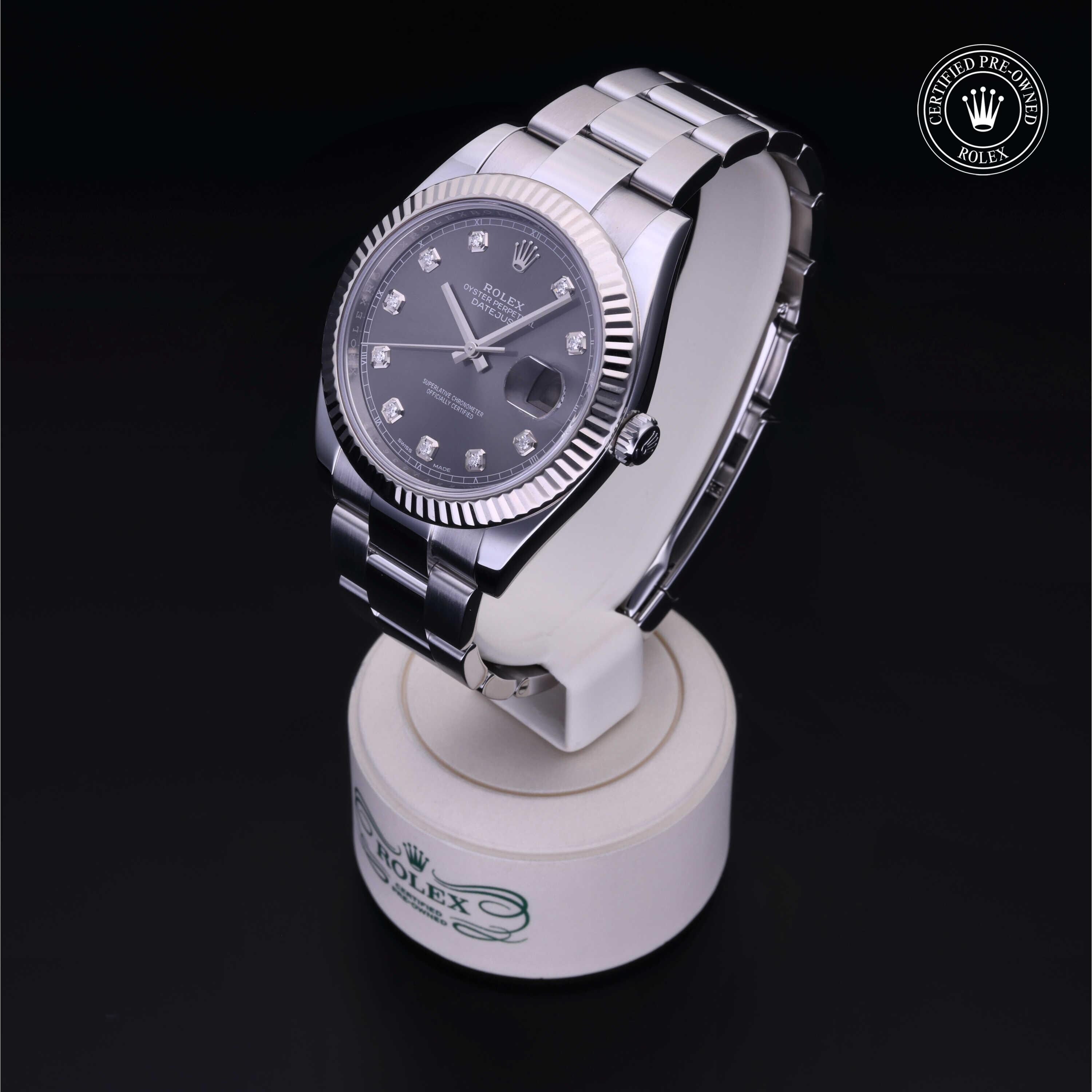 Rolex Certified Pre-owned Datejust M126334-0005 front on black background