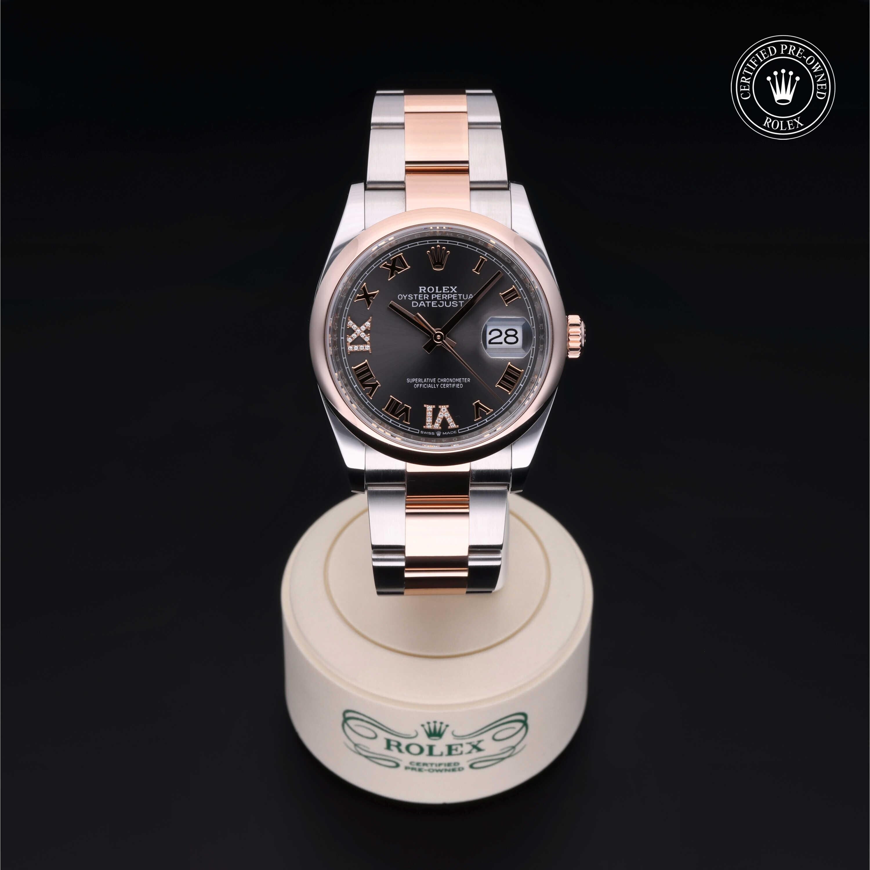 Rolex Certified Pre-owned Datejust M126201-0024 front on black background