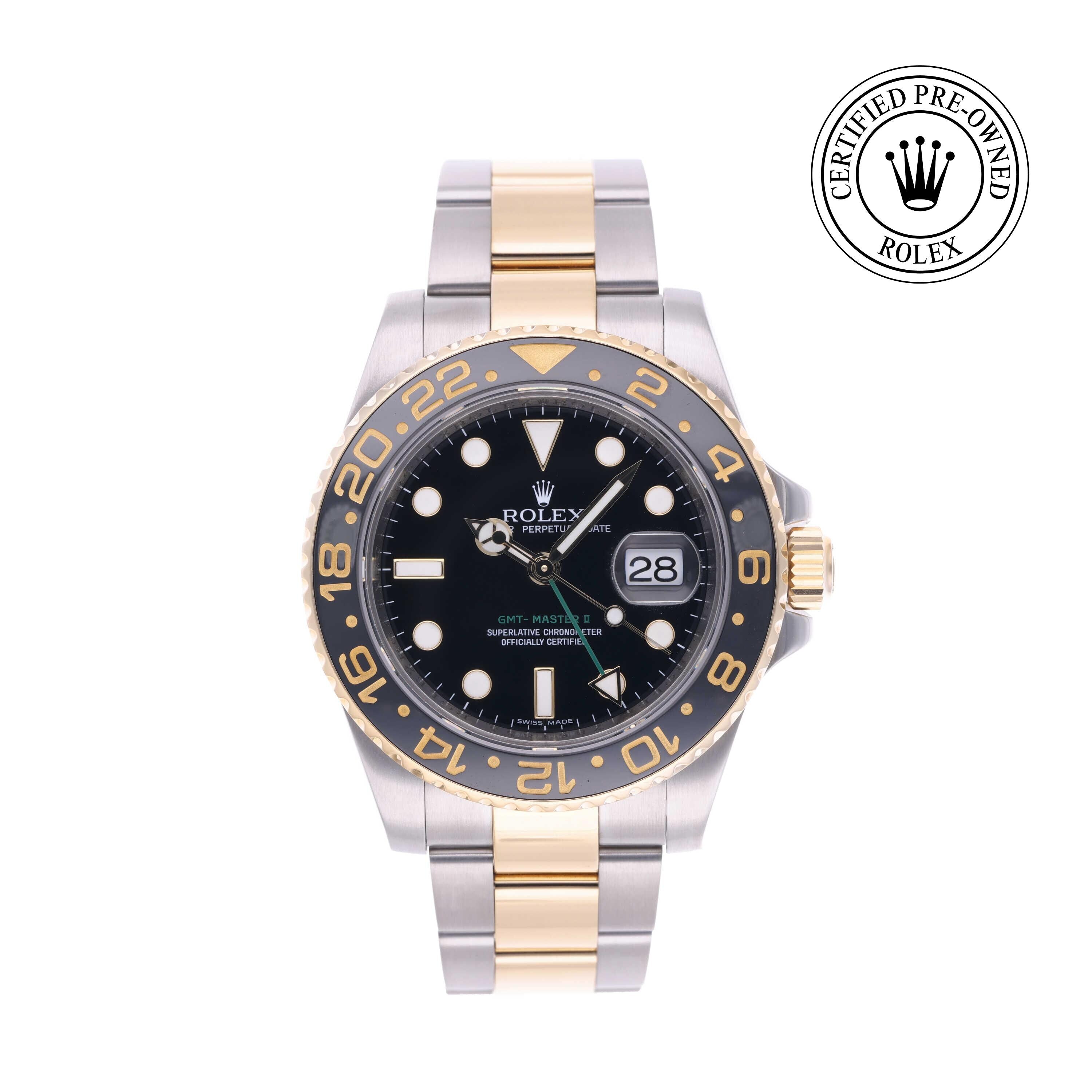 Rolex Certified Pre-owned GMT M116713LN-0001 front on white background