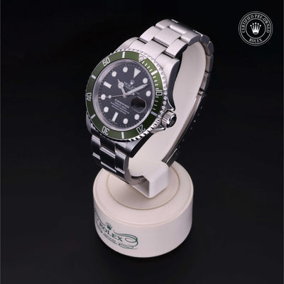 Rolex Certified Pre-owned Submariner M16610LV-0002 front on black background