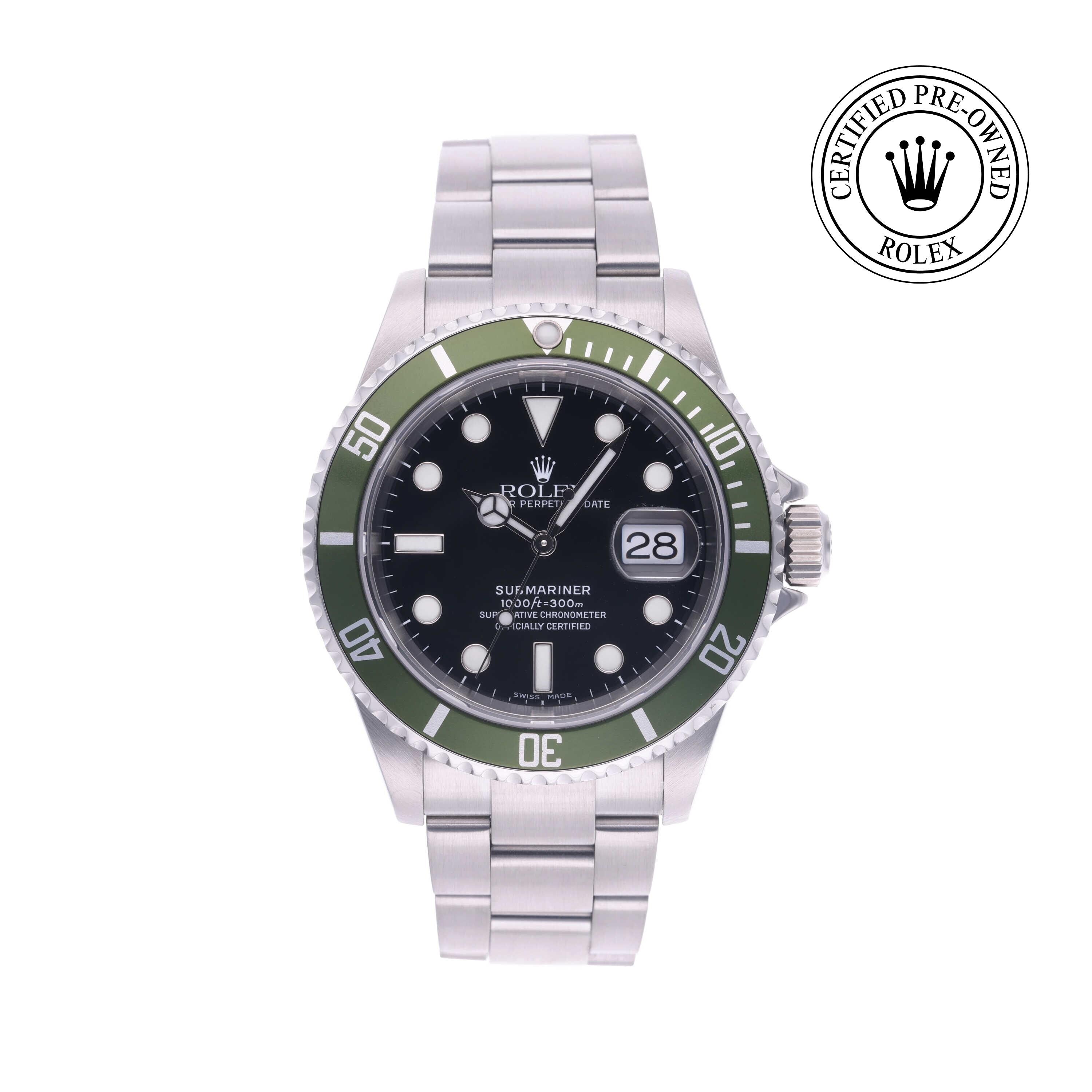 Rolex Certified Pre-owned Submariner M16610LV-0002 front on white background