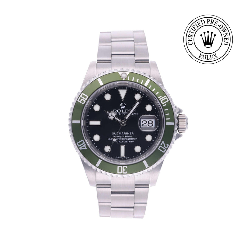 Rolex Certified Pre-owned Submariner M16610LV-0002 front on white background