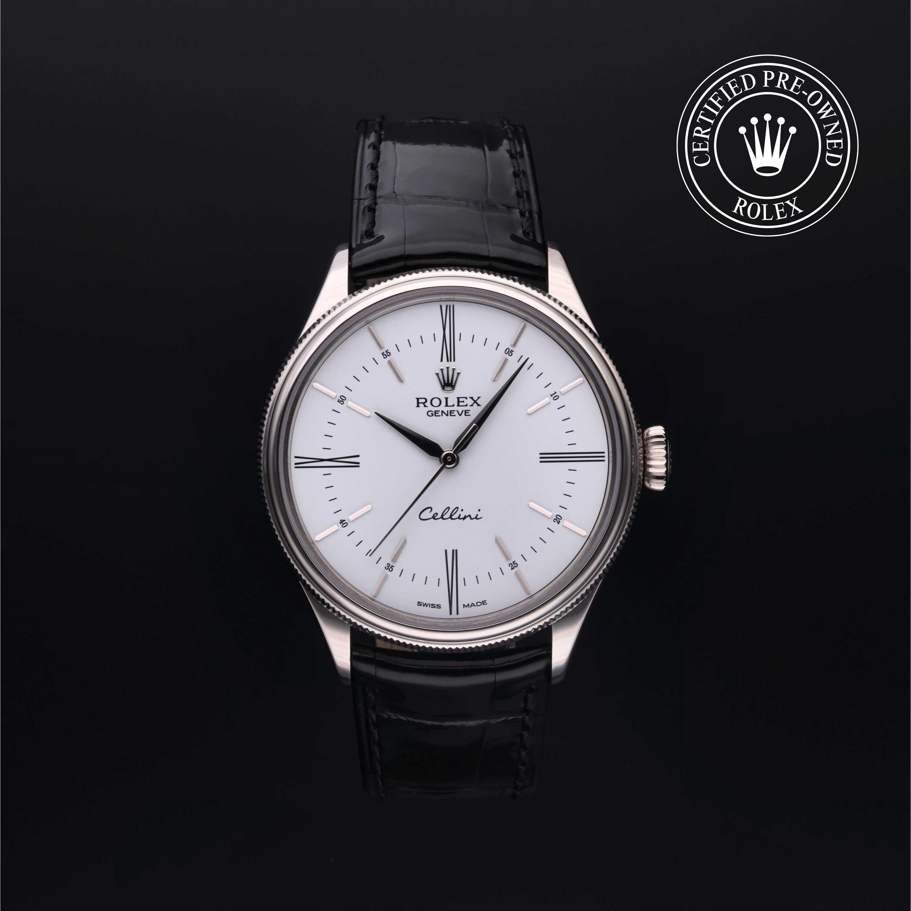 Rolex Certified Pre-owned Cellini M50509-0005 front on black background