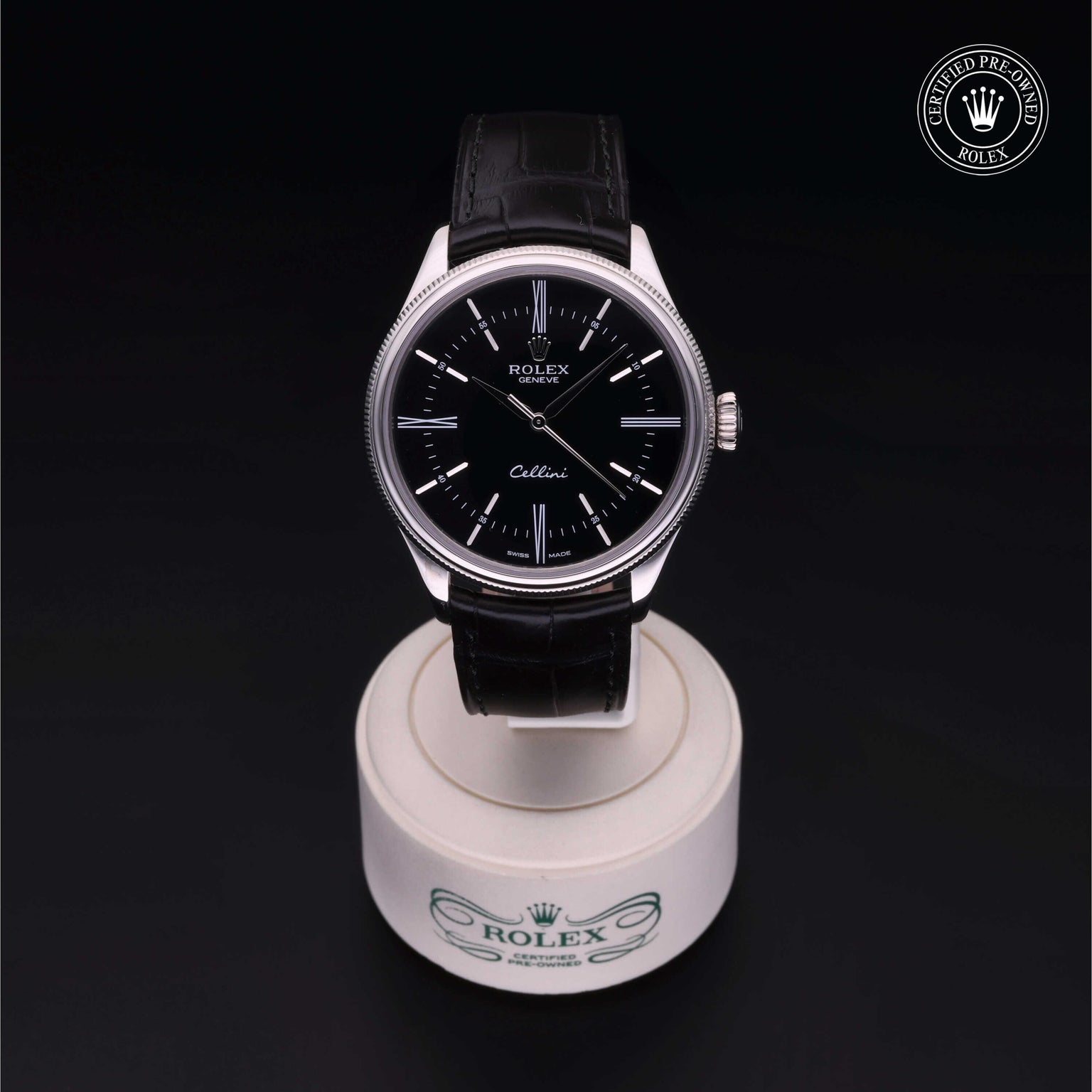 Rolex Certified Pre-owned Cellini M50509-0004 front on black background
