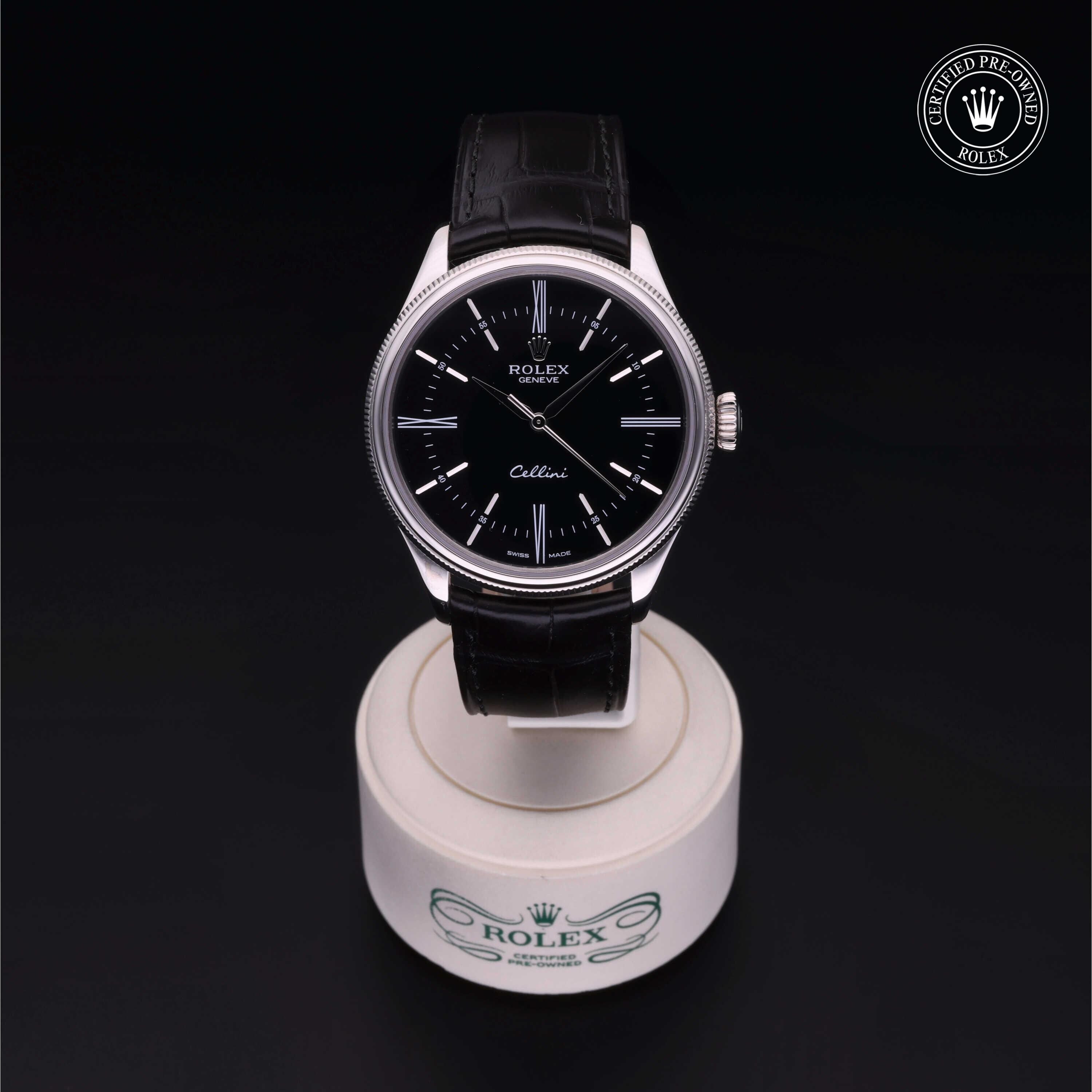 Rolex Certified Pre-owned Cellini M50509-0004 front on black background