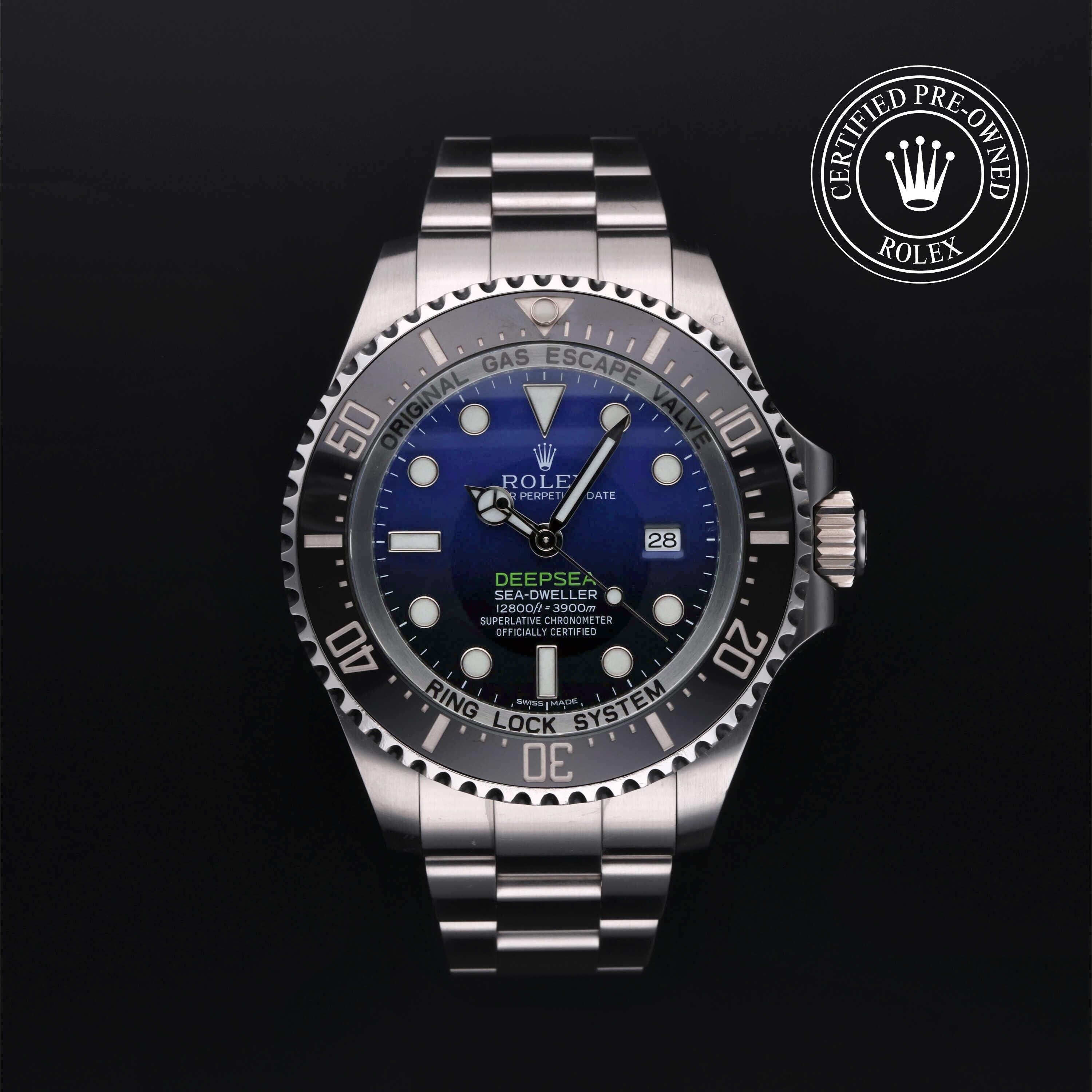 Rolex Certified Pre-owned Sea-Dweller M116660-0003 front on black background