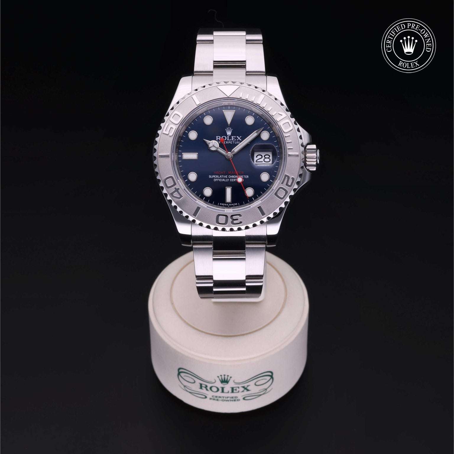 Rolex Certified Pre-owned Yacht-Master M116622-0001 front on black background