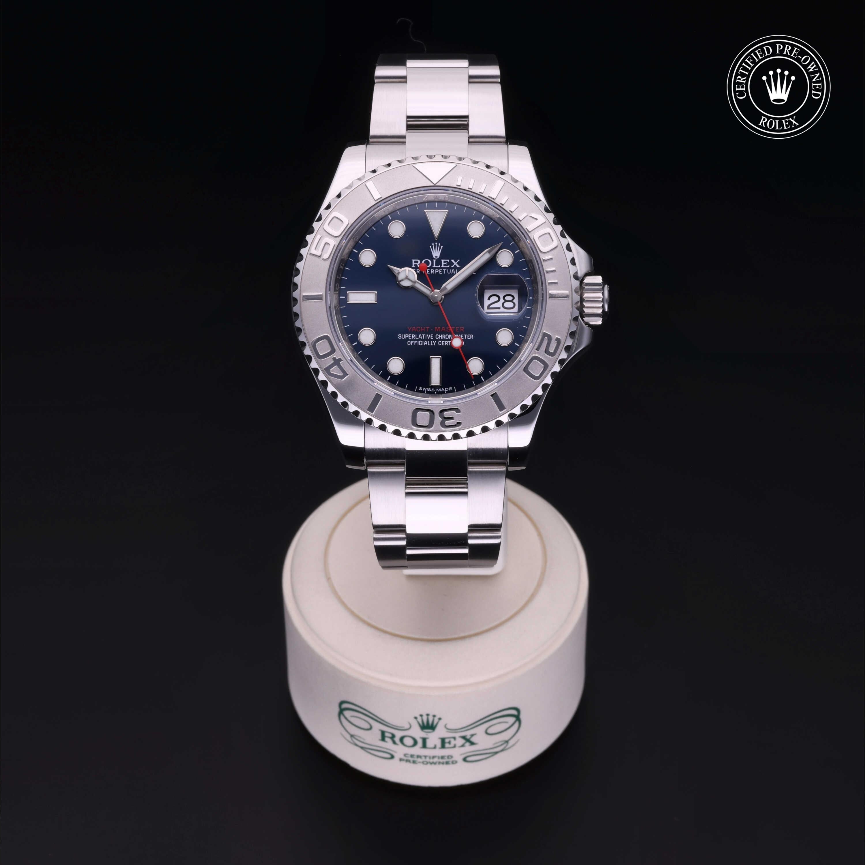 Rolex Certified Pre-owned Yacht-Master M116622-0001 front on black background