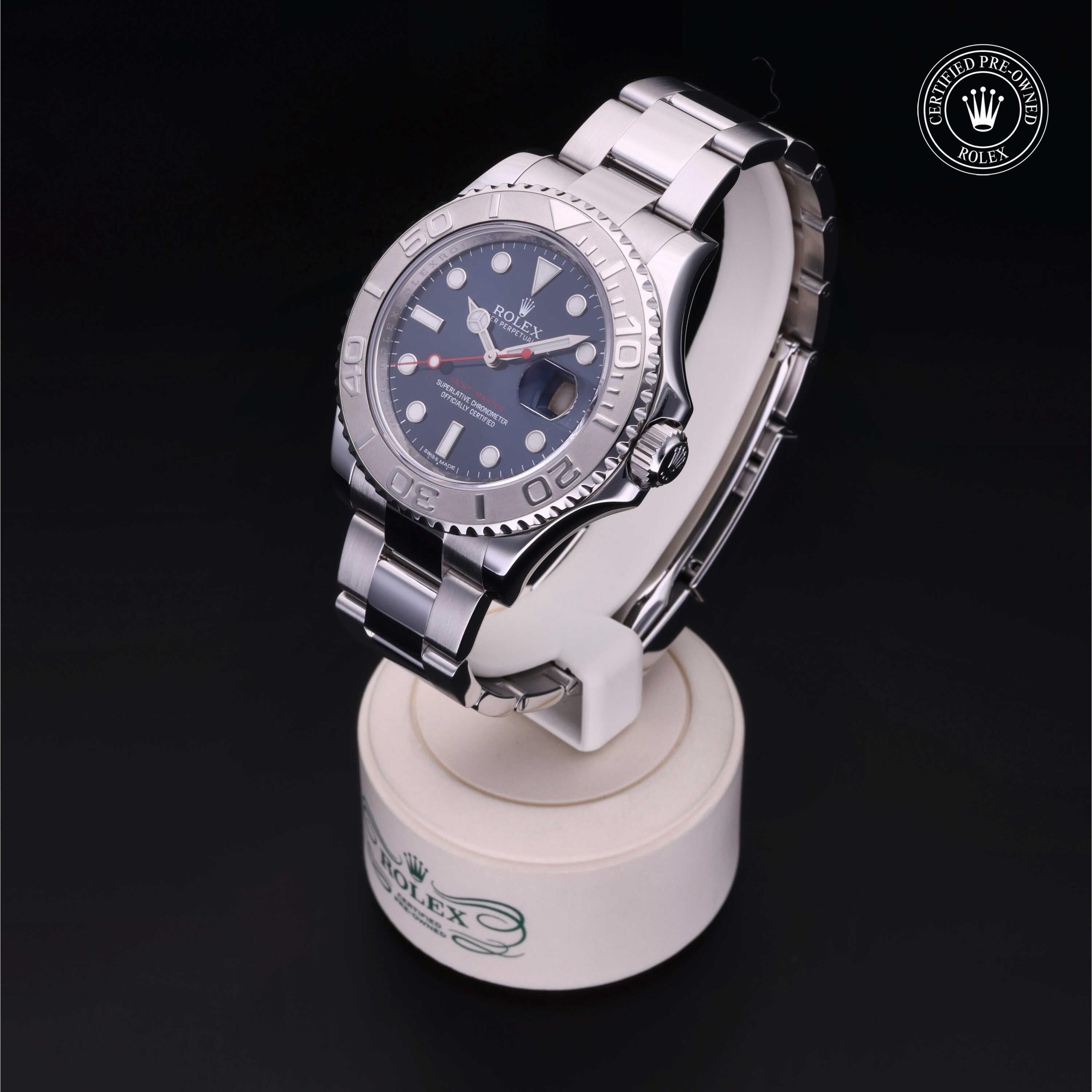 Rolex Certified Pre-owned Yacht-Master M116622-0001 front on black background