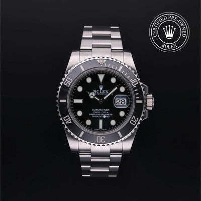 Rolex Certified Pre-owned Submariner M116610LN-0001 front on black background