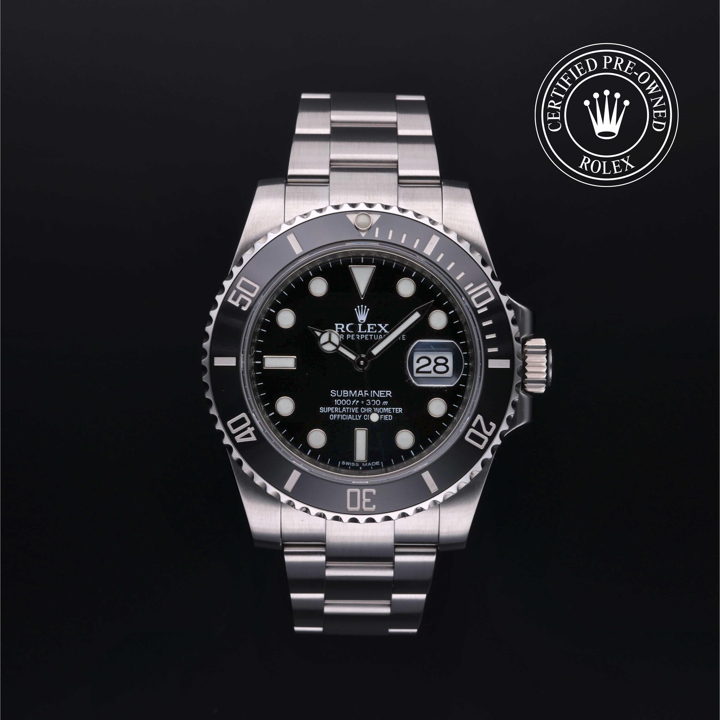 Rolex Certified Pre-owned Submariner M116610LN-0001 front on black background