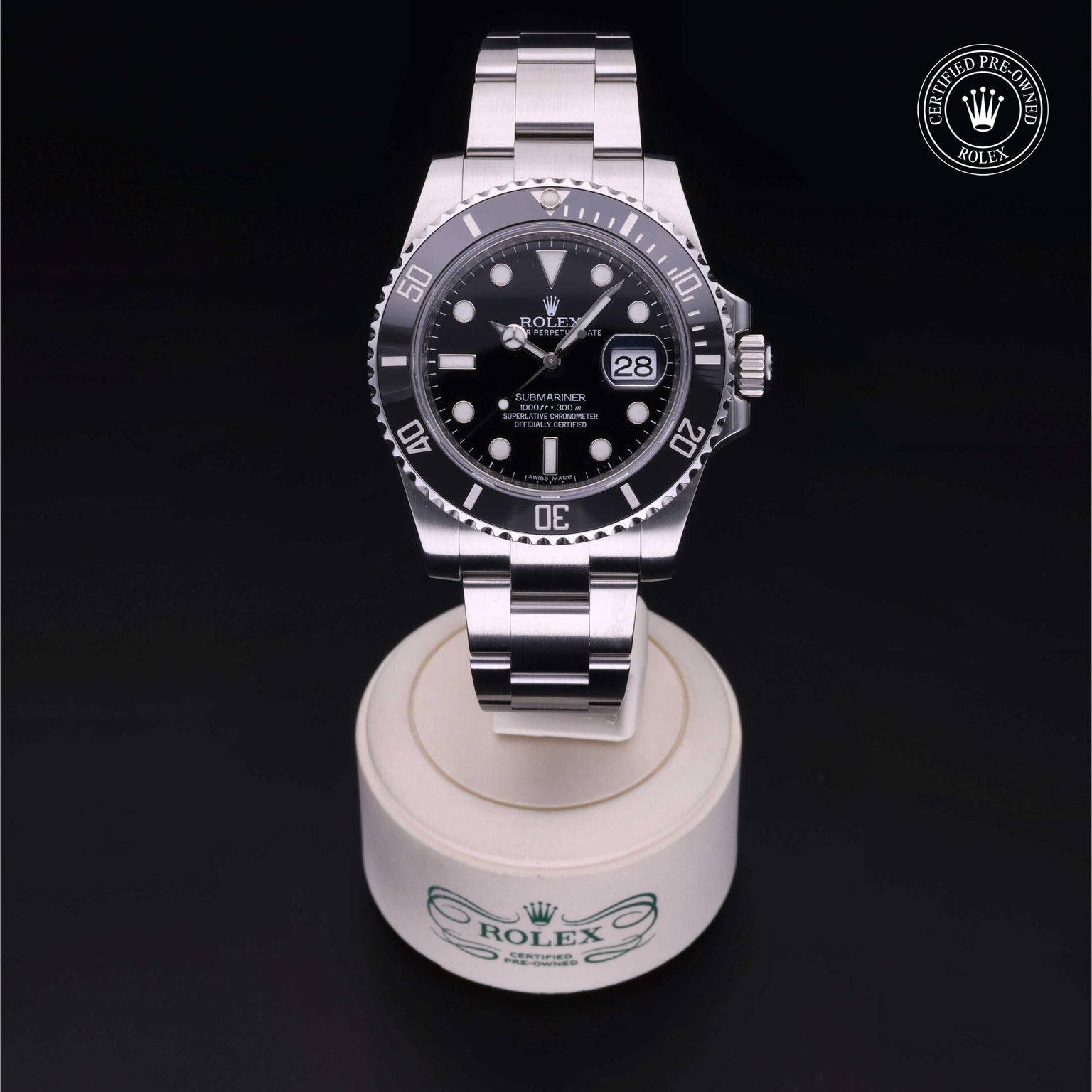 Rolex Certified Pre-owned Submariner M116610LN-0001 front on black background