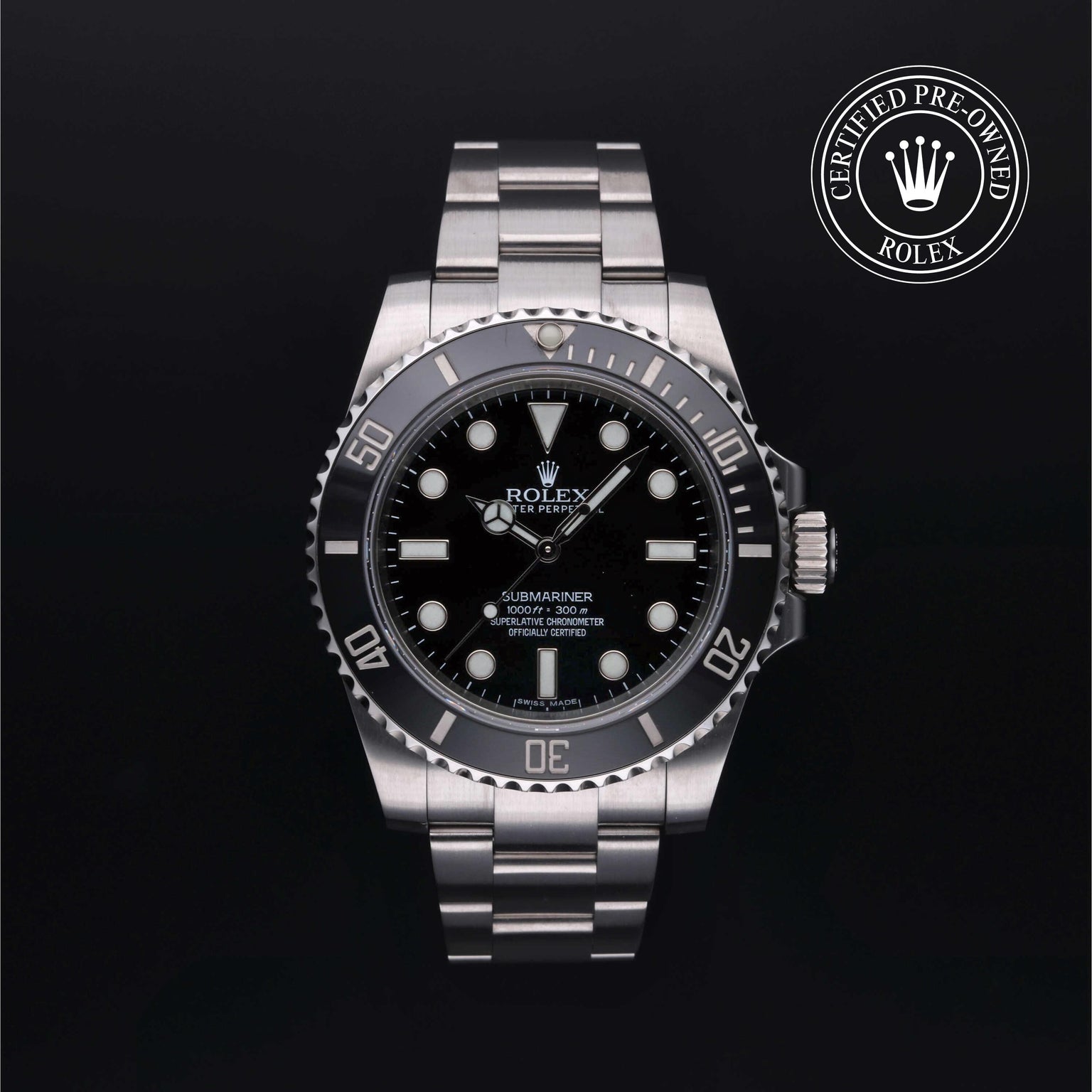 Rolex Certified Pre-owned Submariner M114060-0002 front on black background