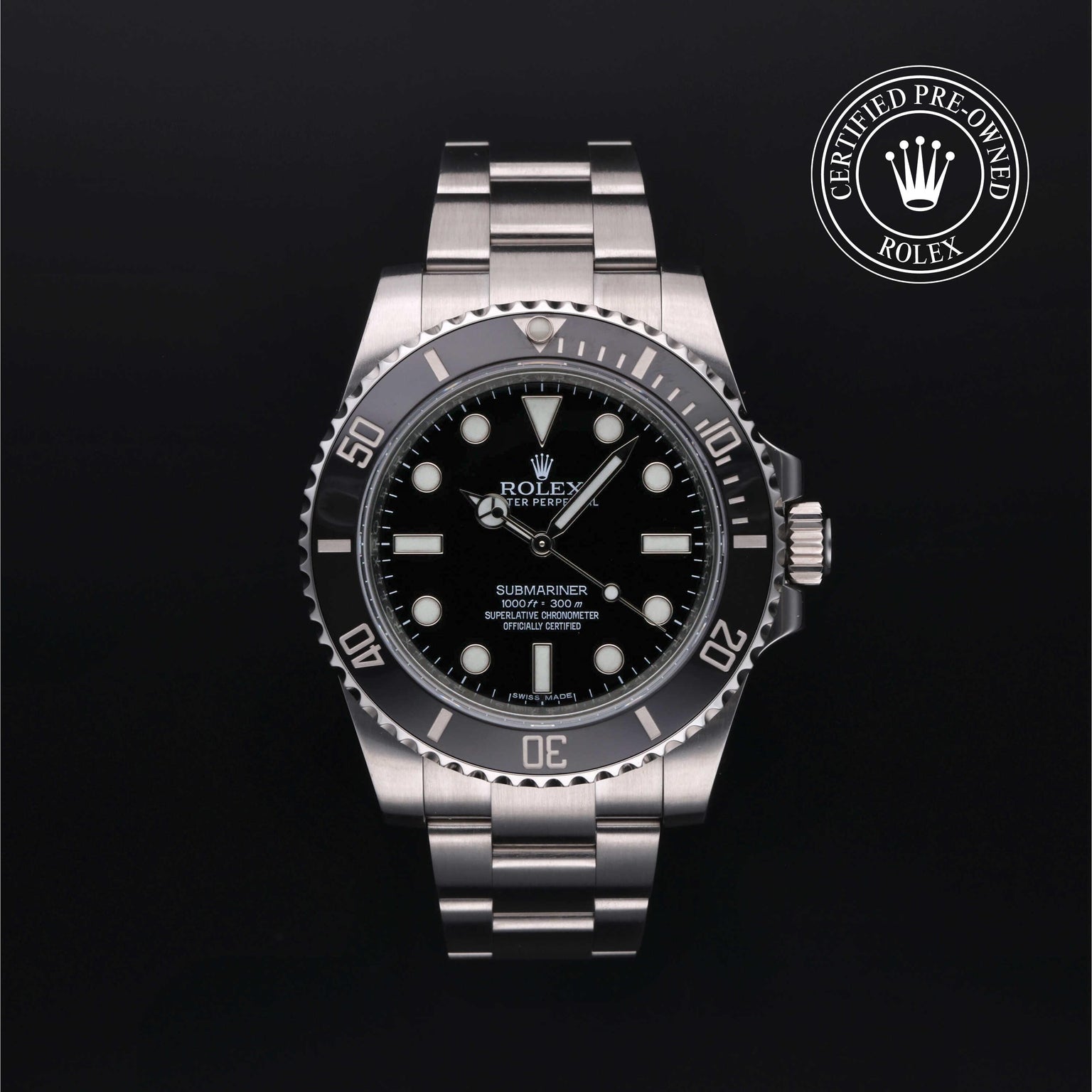 Rolex Certified Pre-owned Submariner M114060-0002 front on black background